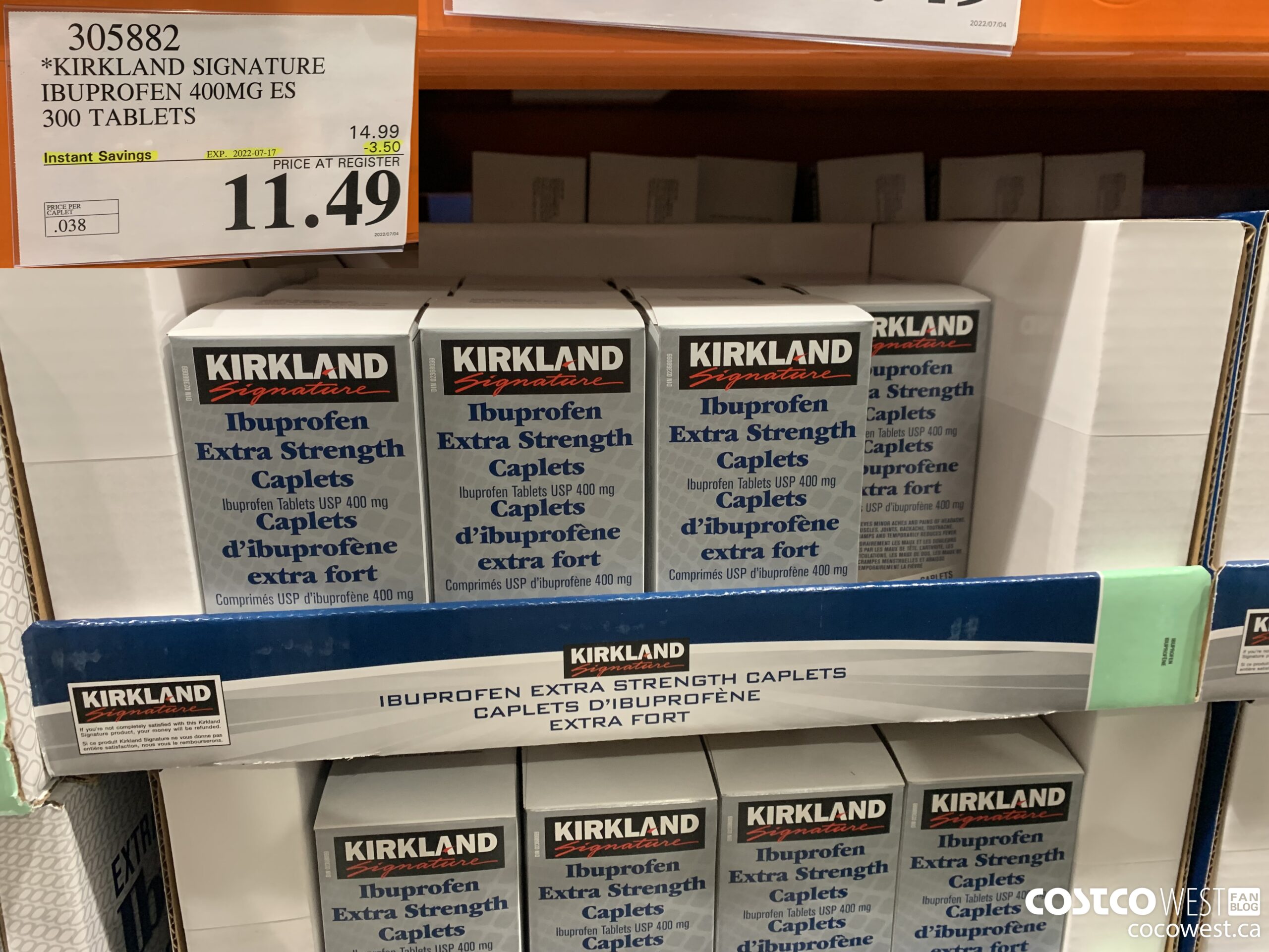 305882 KIRKLAND SIGNATURE IBUPROFEN 400MG ES 300 TABLETS ($3.50 INSTANT SAVINGS EXPIRES ON 2022-07-17) $11.49