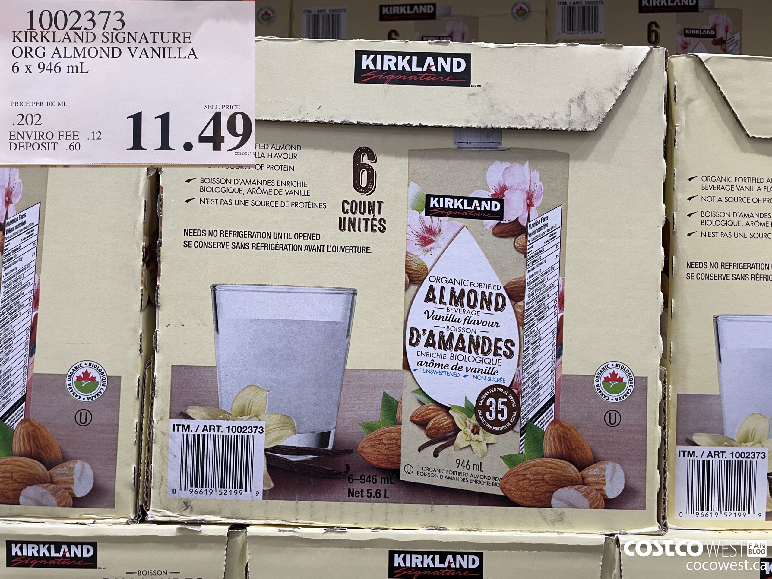 1002373 KIRKLAND SIGNATURE ORG ALMOND VANILLA 6 x 946 mL $11.49