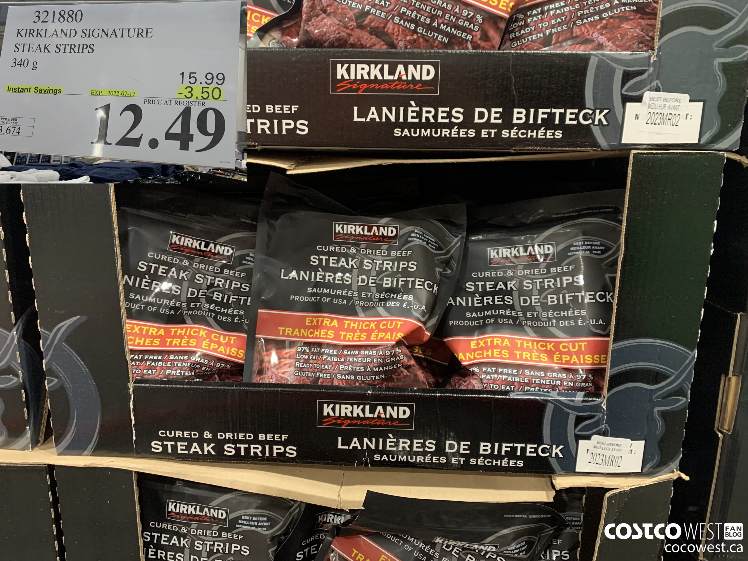 321880 KIRKLAND SIGNATURE STEAK STRIPS 340 G ($3.50 INSTANT SAVINGS EXPIRES ON 2022-07-17) $12.49