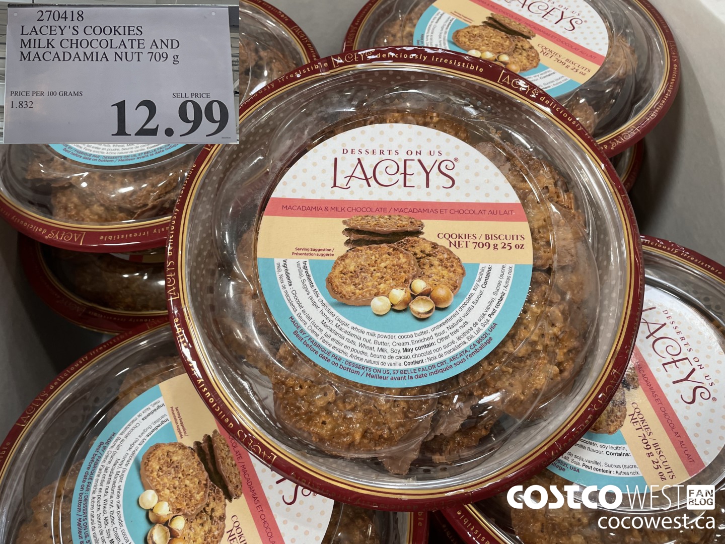 270418 LACEY'S COOKIES MILK CHOCOLATE AND MACADAMIA NUT 709G $12.99