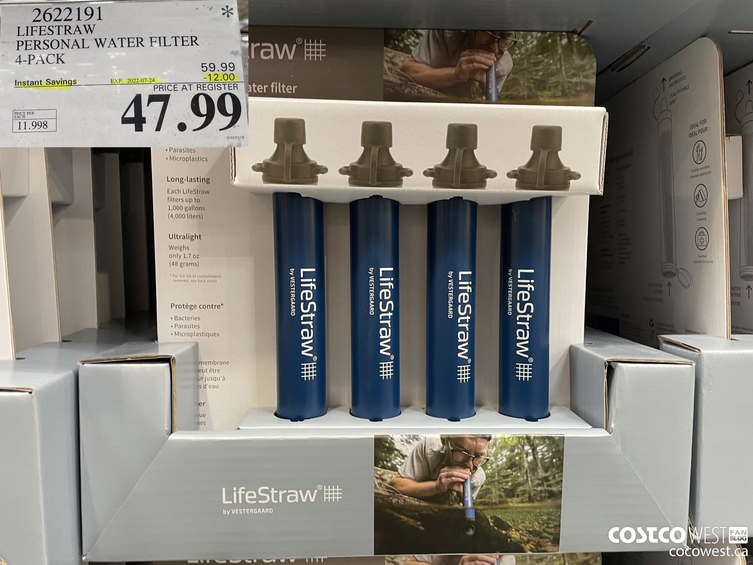 2622191 LIFESTRAW PERSONAL WATER FILTER 4-PACK ($12.00 INSTANT SAVINGS EXPIRES ON 2022-07-24) $47.99