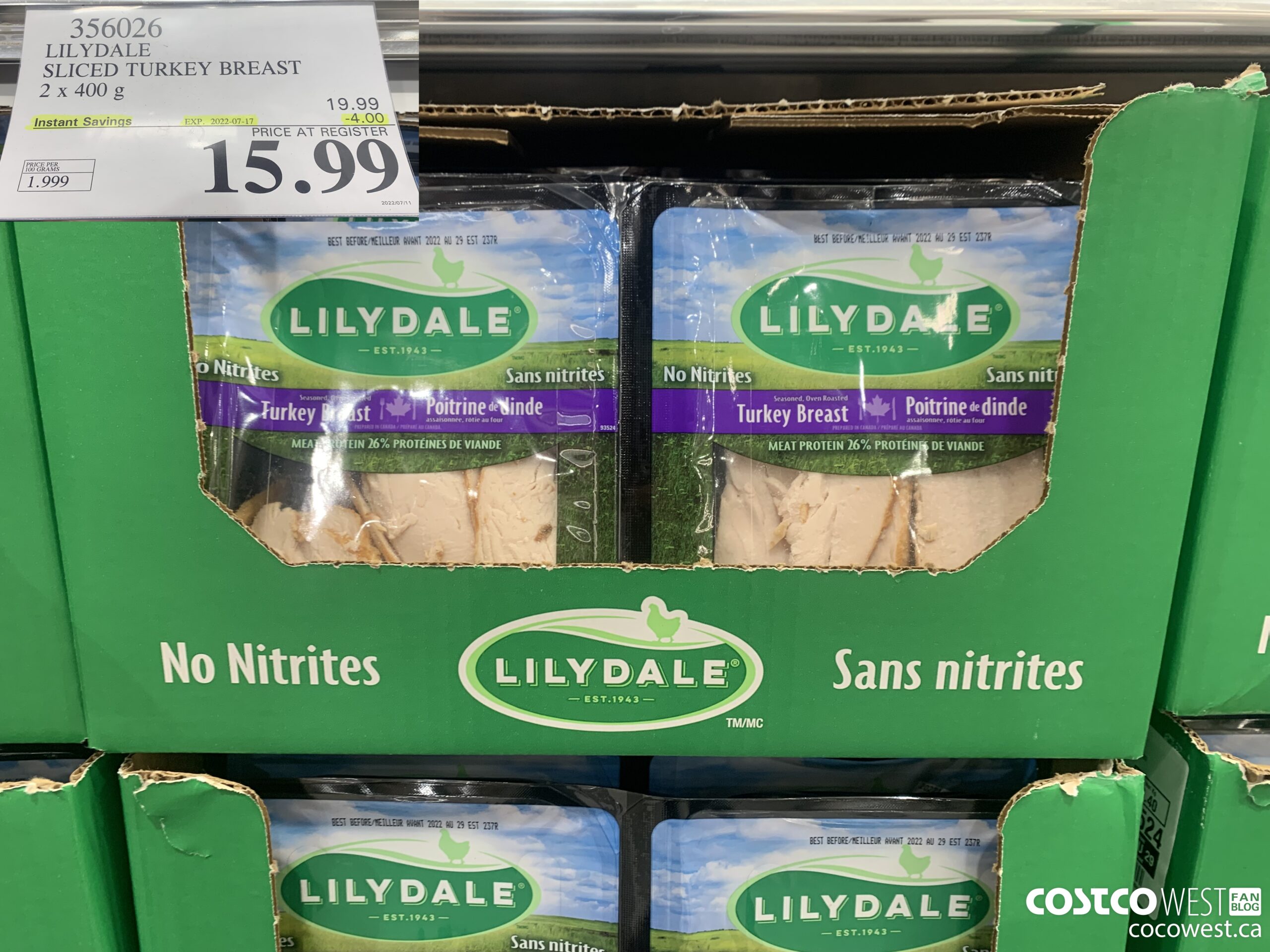356026 LILYDALE SLICED TURKEY BREAST 2 x 400 g ($4.00 INSTANT SAVINGS EXPIRES ON 2022-07-17) $15.99