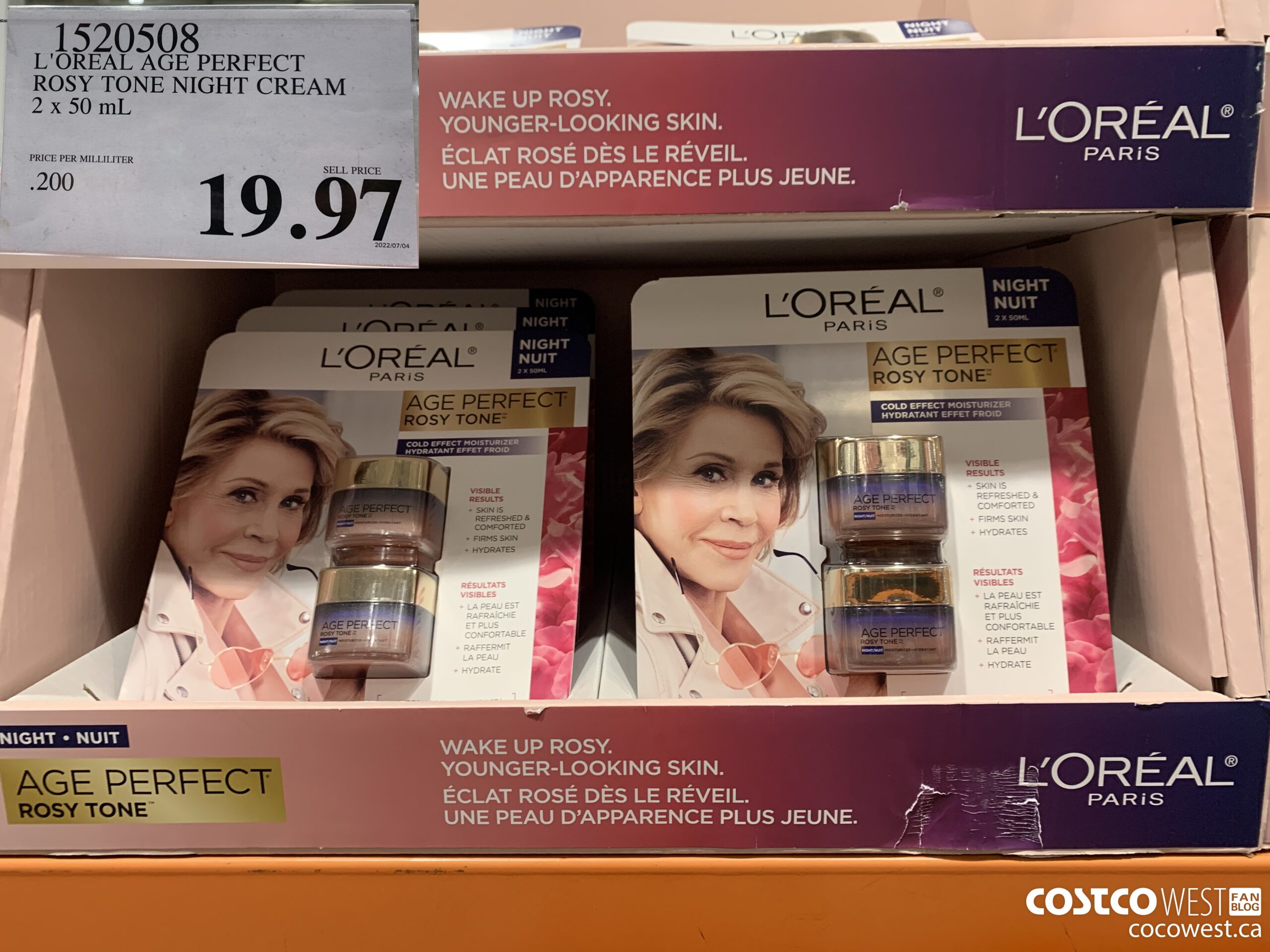 1520508 L'OREAL AGE PERFECT ROSY TONE NIGHT CREAM 2 x 50 mL $19.97