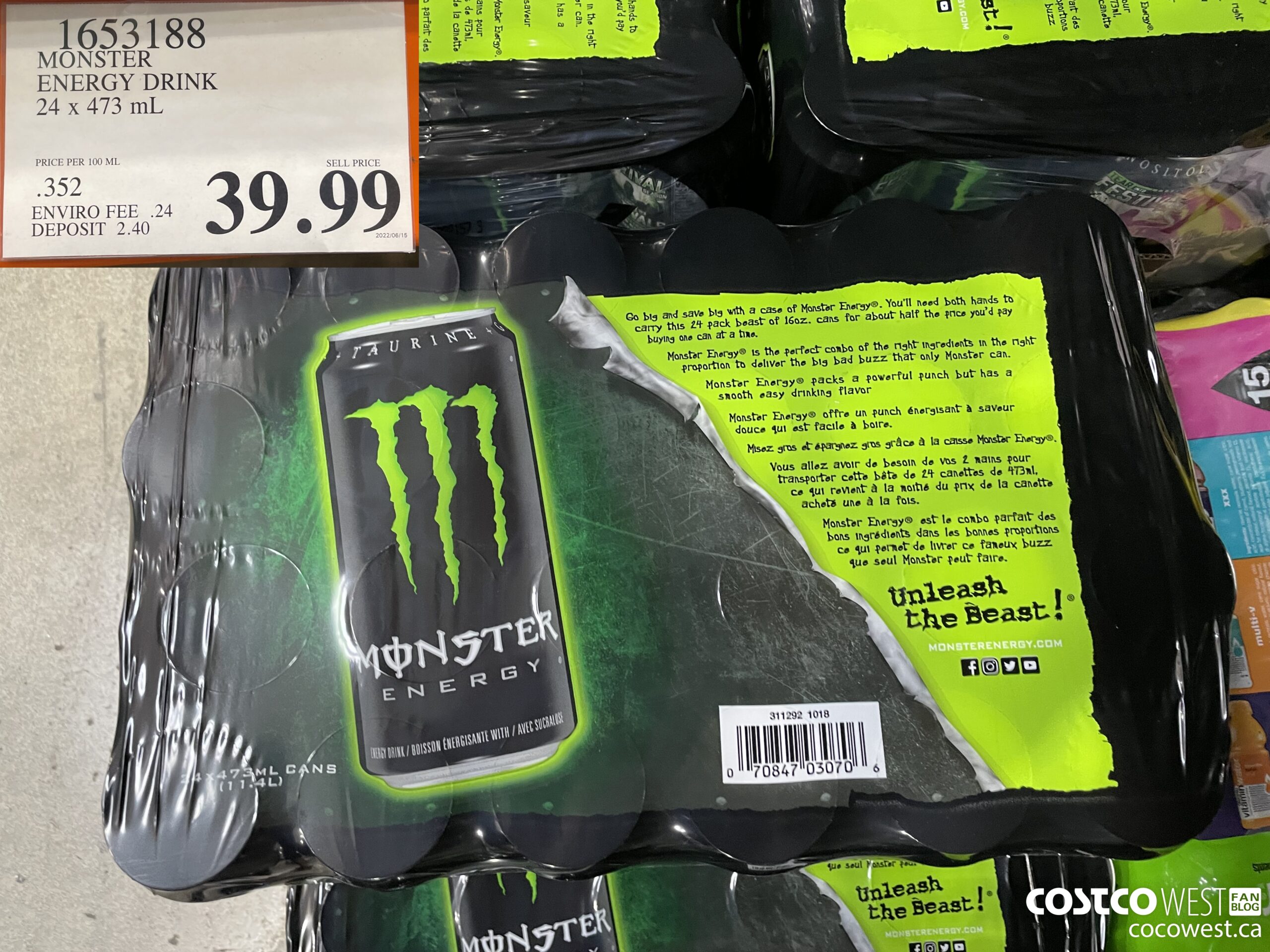 1653188 MONSTER ENERGY DRINK 24 X 473 ML $39.99