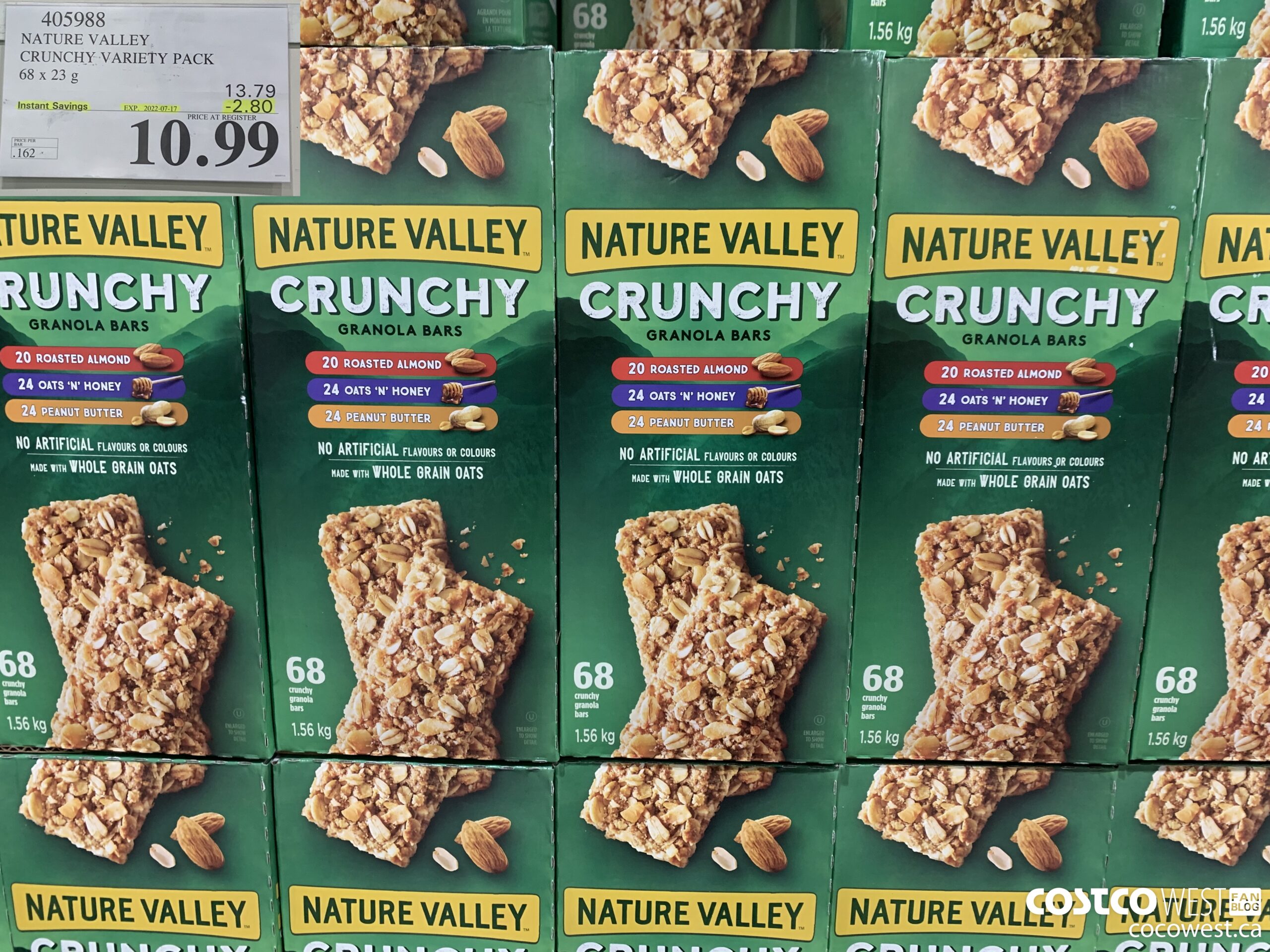 405988 NATURE VALLEY CRUNCHY VARIETY PACK 68 X 23 G ($2.80 INSTANT SAVINGS EXPIRES ON 2022-07-17) $10.99