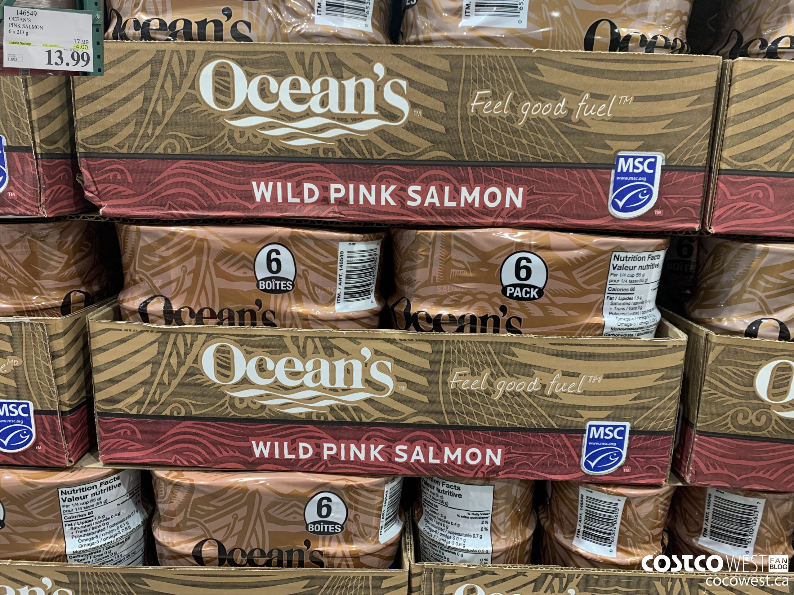 146549 OCEAN'S PINK SALMON 6 X 213 G ($4.00 INSTANT SAVINGS EXPIRES ON 2022-07-24) $13.99