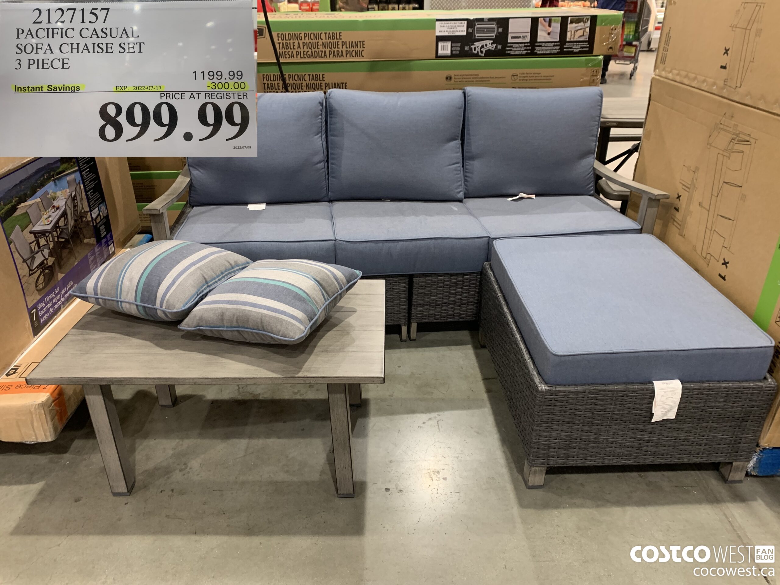 2127157 PACIFIC CASUAL SOFA CHAISE SET 3 PIECE ($300.00 INSTANT SAVINGS EXPIRES ON 2022-07-17) $899.99