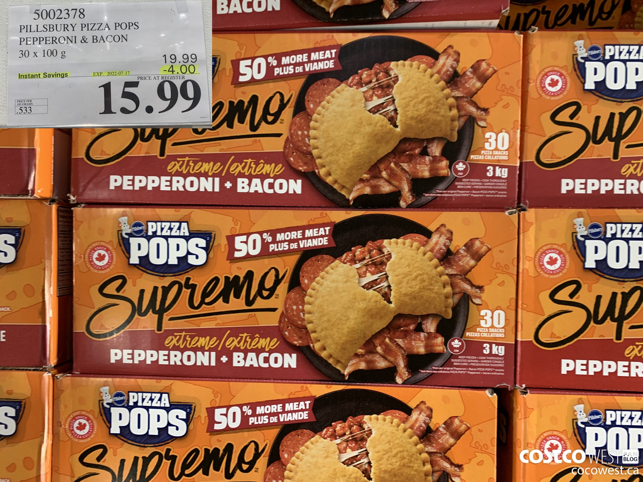 5002378 PILLSBURY PIZZA POPS PEPPERONI & BACON 30 x 100 g ($4.00 INSTANT SAVINGS EXPIRES ON 2022-07-17) $15.99