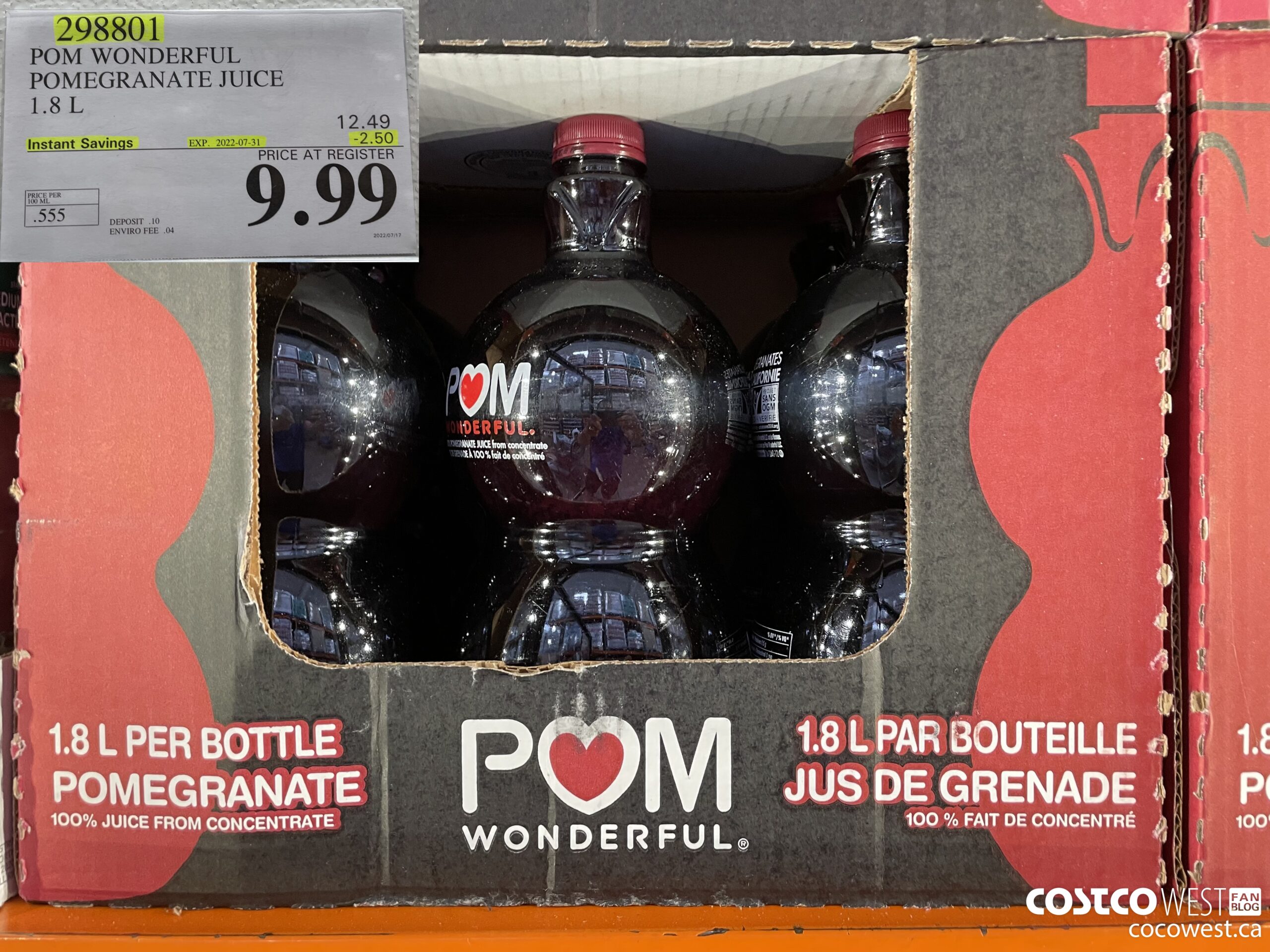 298801 POM WONDERFUL POMEGRANATE JUICE 1.8 L ($2.50 INSTANT SAVINGS EXPIRES ON 2022-07-31) $9.99