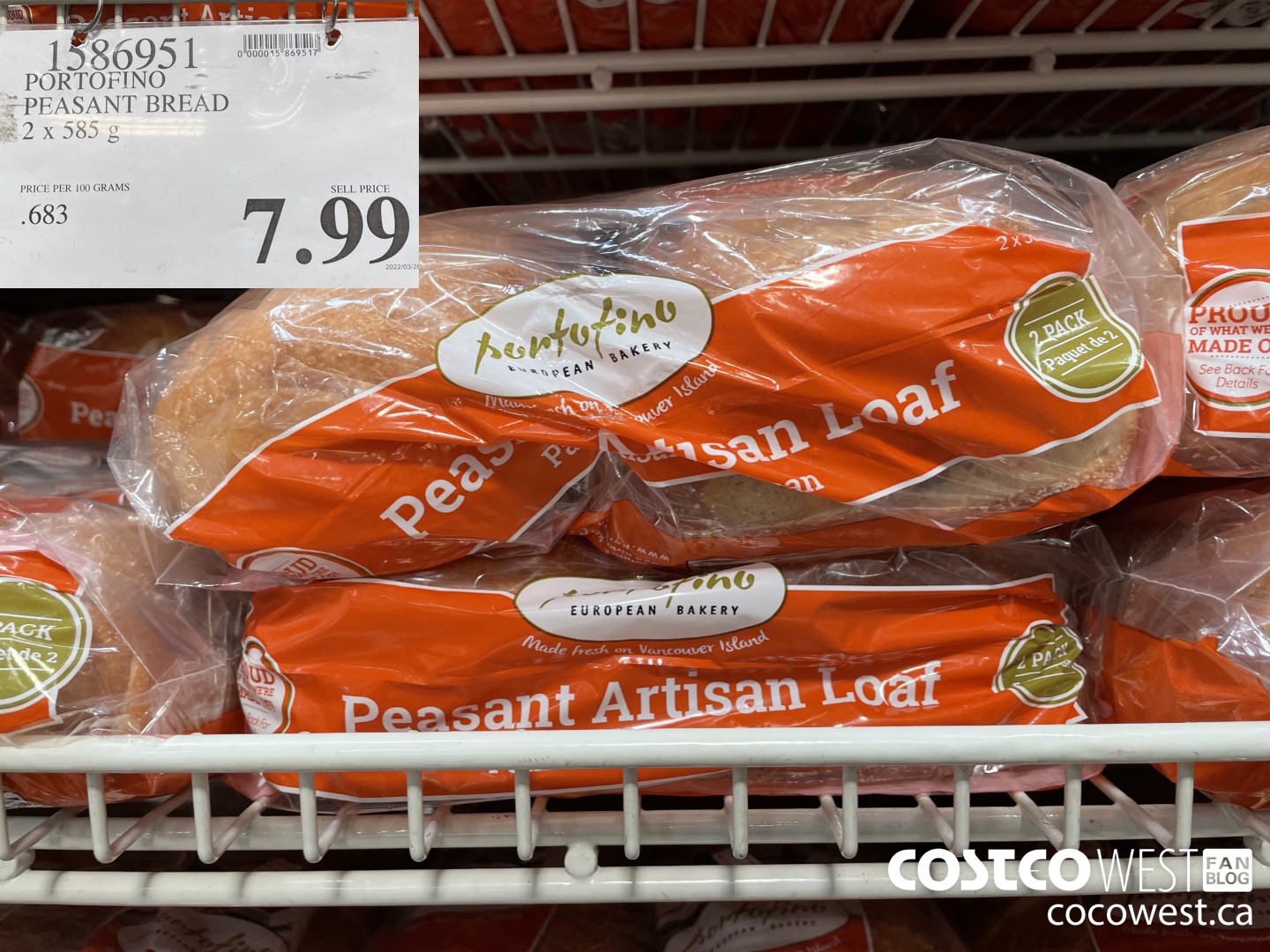 1586951 PORTOFINO PEASANT BREAD 2 X 585 g $7.99