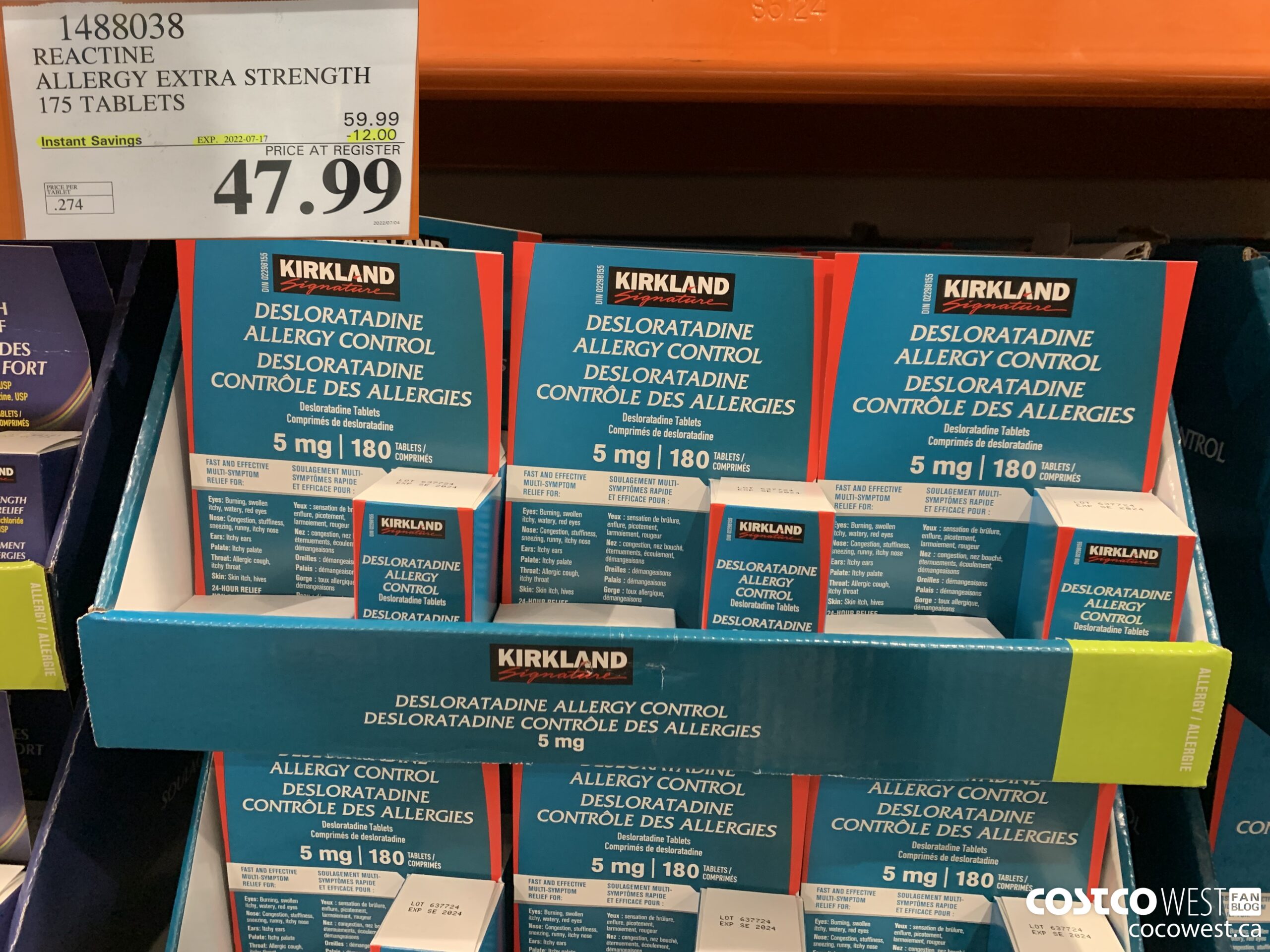 1488038 REACTINE ALLERGY EXTRA STRENGTH 175 TABLETS ($12.00 INSTANT SAVINGS EXPIRES ON 2022-07-17) $47.99
