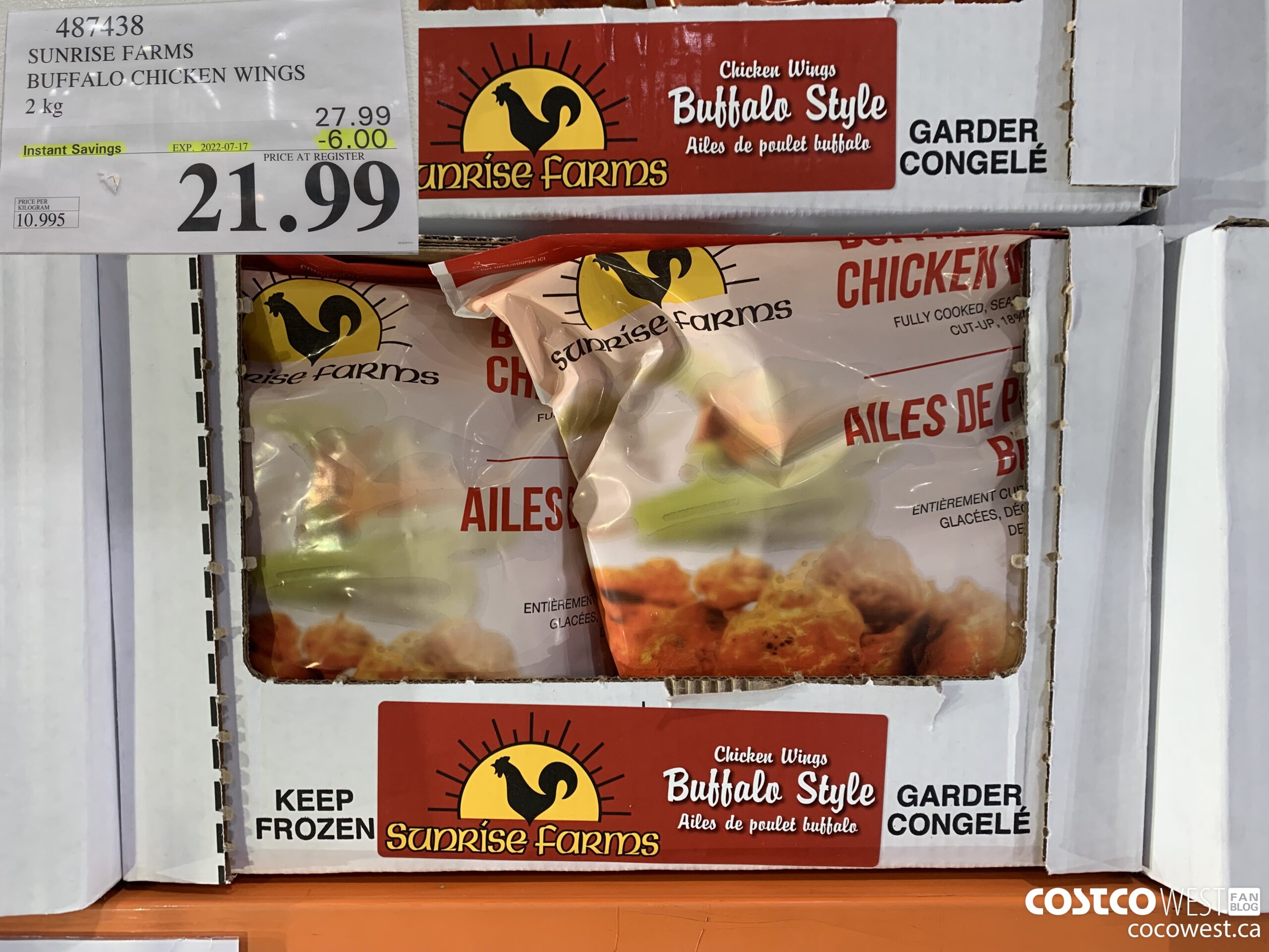 487438 SUNRISE FARMS BUFFALO CHICKEN WINGS 2 kg ($6.00 INSTANT SAVINGS EXPIRES ON 2022-07-17) $21.99