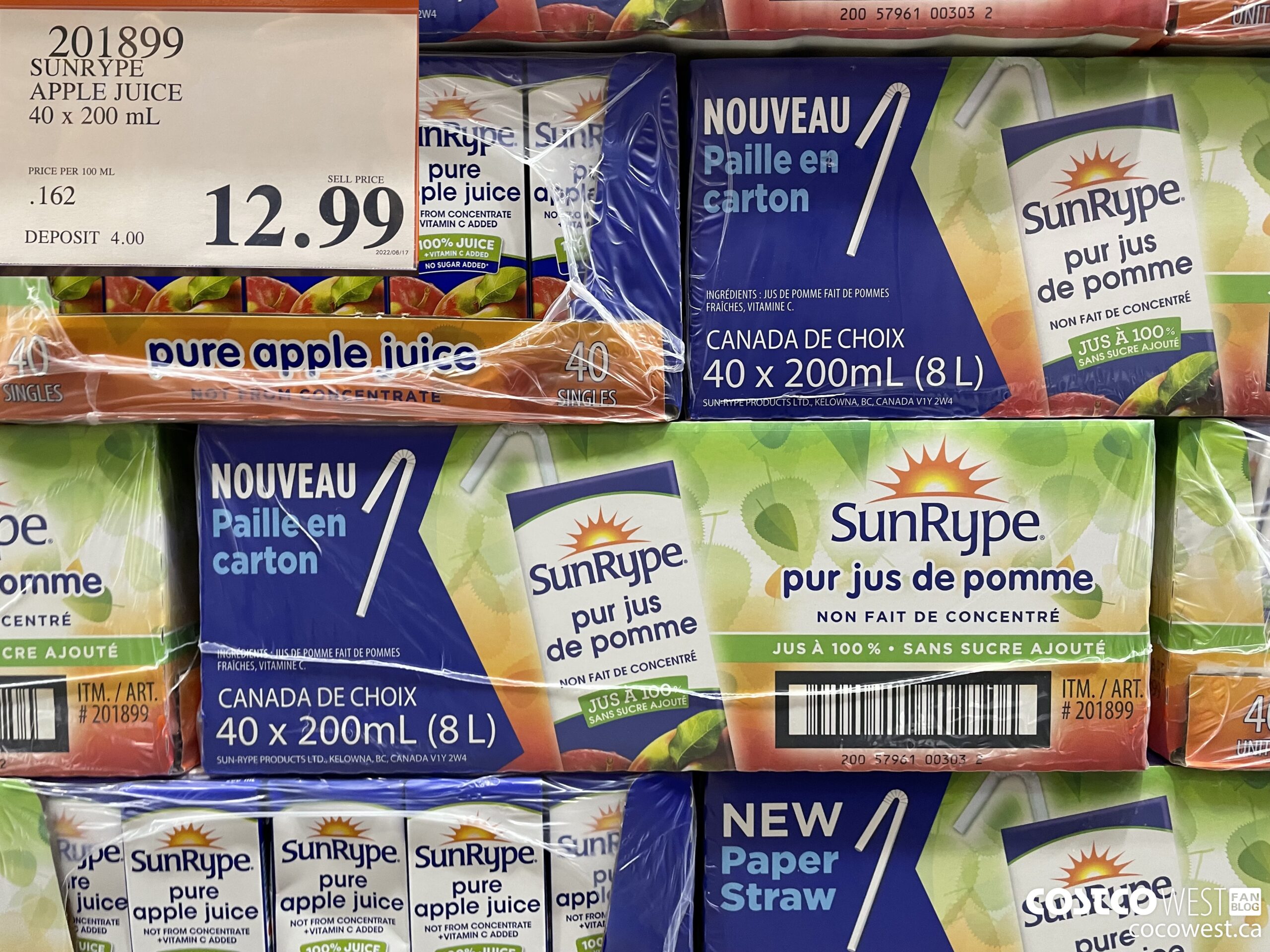 201899 SUNRYPE APPLE JUICE 40 x 200 mL $12.99