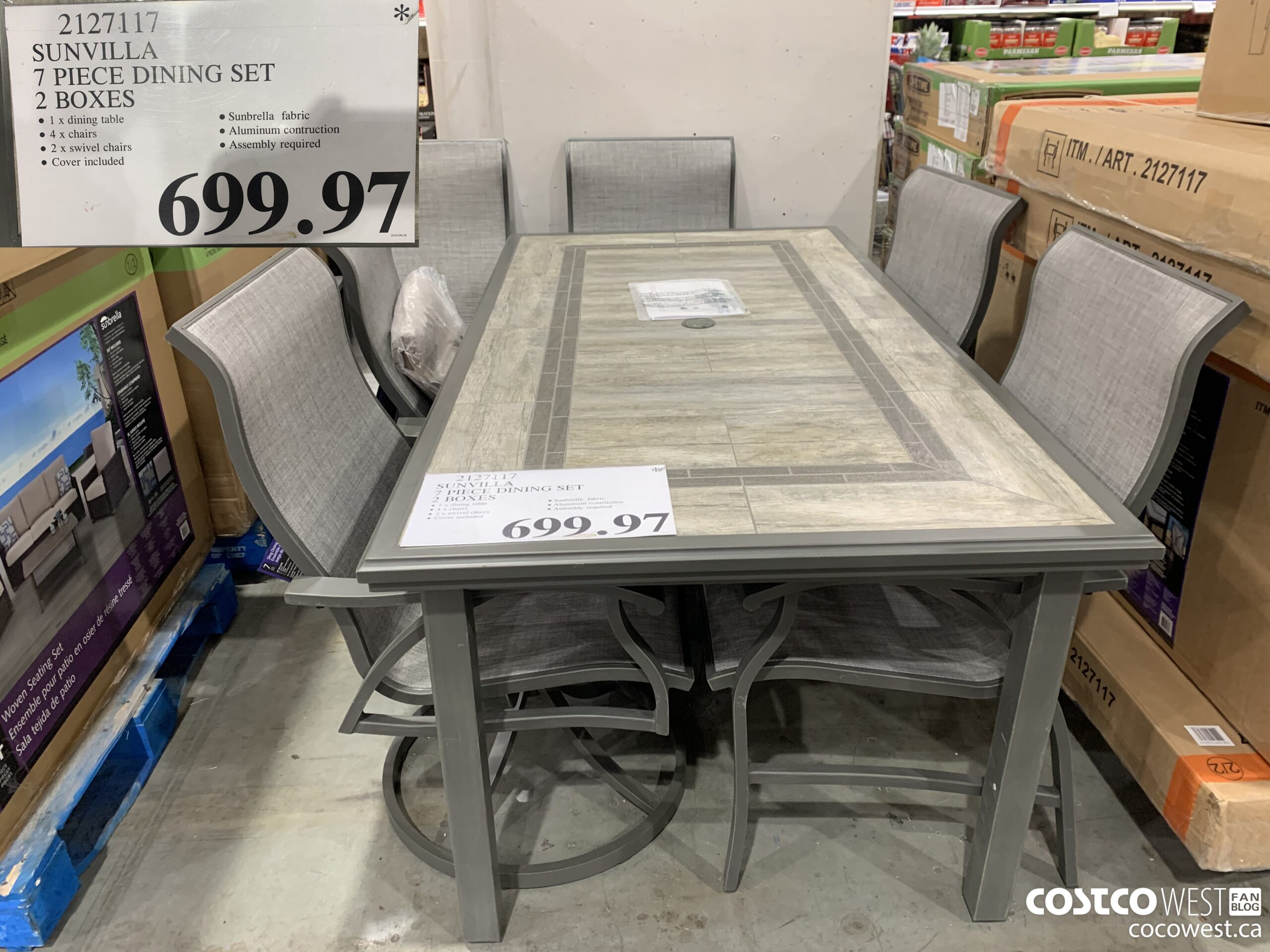 2127117 SUNVILLA 7 PIECE DINING SET 2 BOXES $699.97