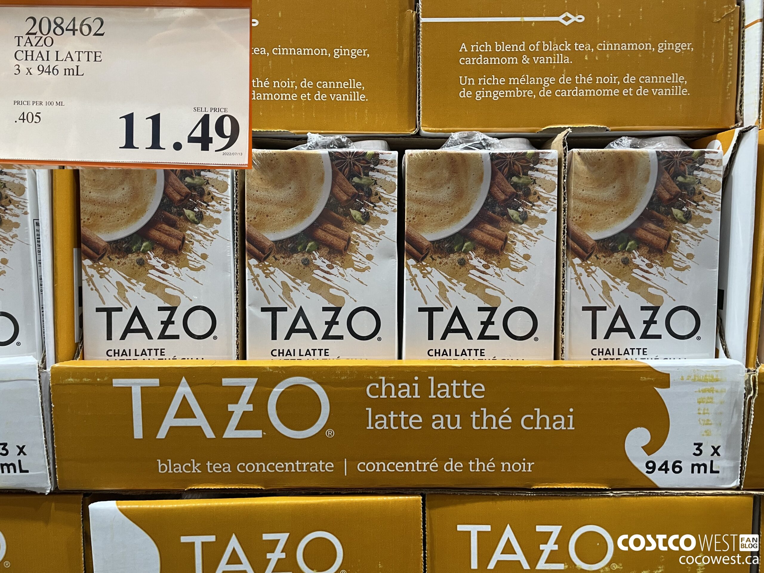 208462 TAZO CHAI LATTE 3 X 946 mL $11.49