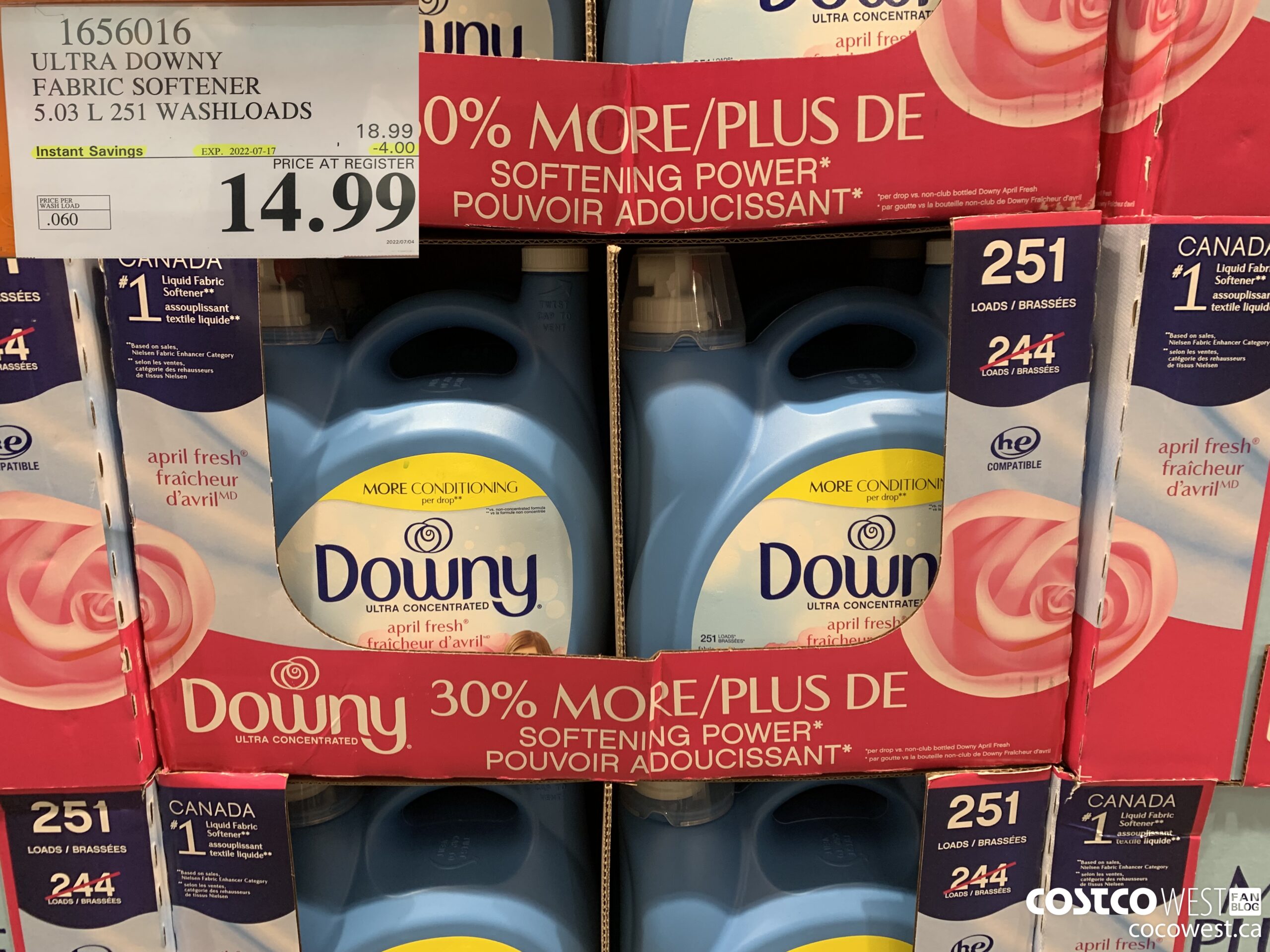 1656016 ULTRA DOWNY FABRIC SOFTENER 5.03 L 251 WASHLOADS ($4.00 INSTANT SAVINGS EXPIRES ON 2022-07-17) $14.99