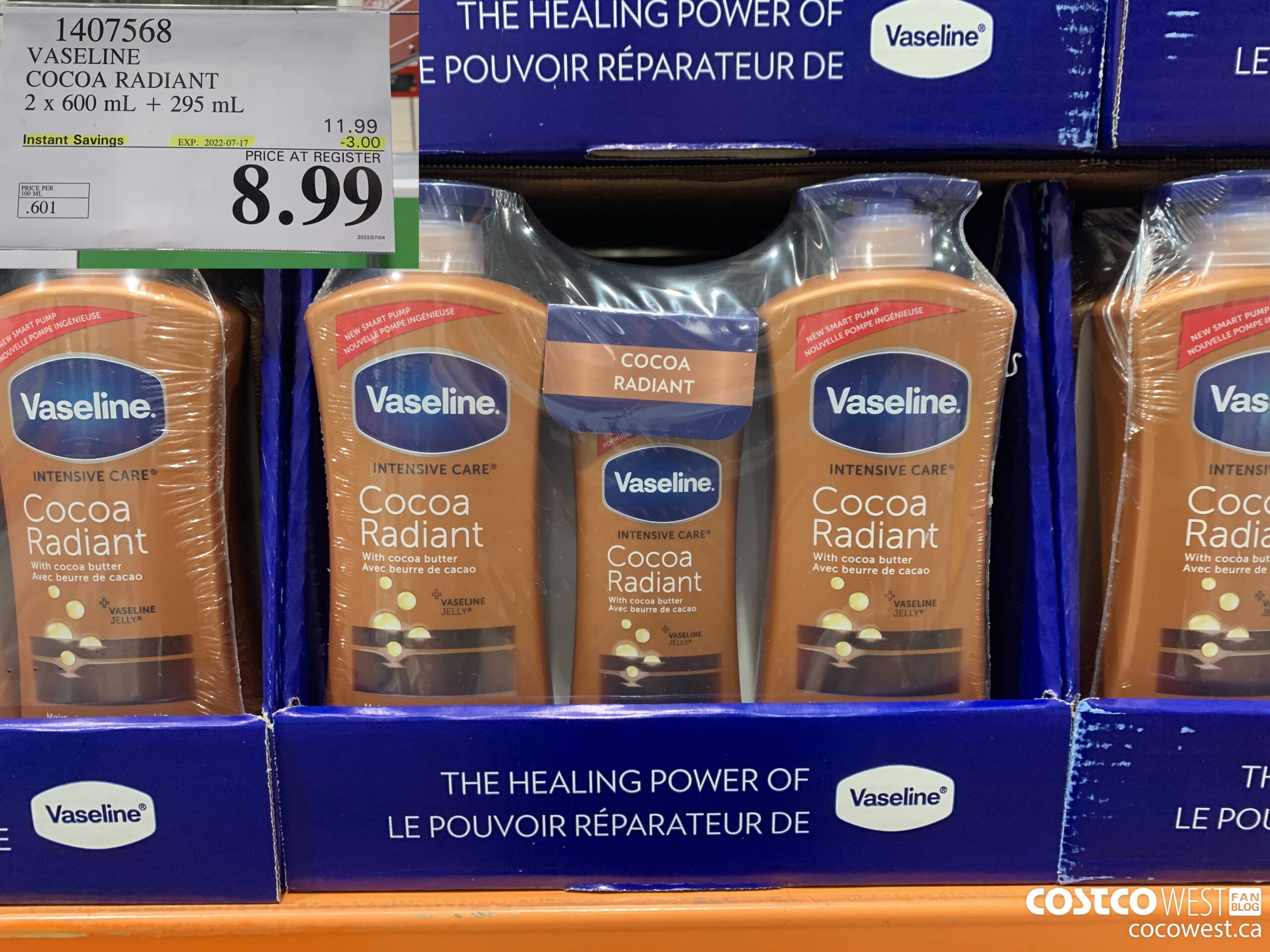 1407568 VASELINE COCOA RADIANT 2 X 600 ML + 295 ML ($3.00 INSTANT SAVINGS EXPIRES ON 2022-07-17) $8.99