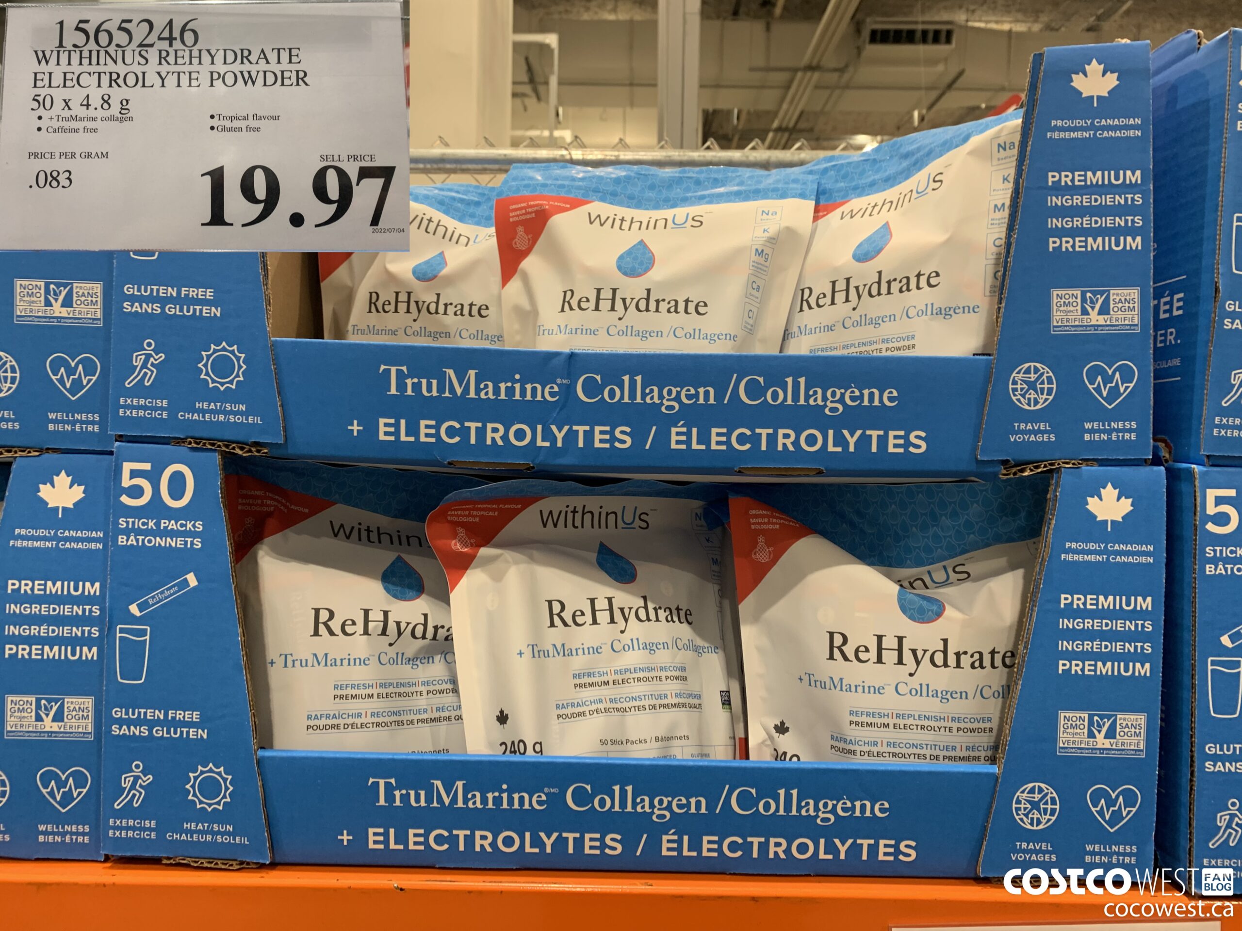 1565246 WITHINUS REHYDRATE ELECTROLYTE POWDER 50 x 240 g $19.97