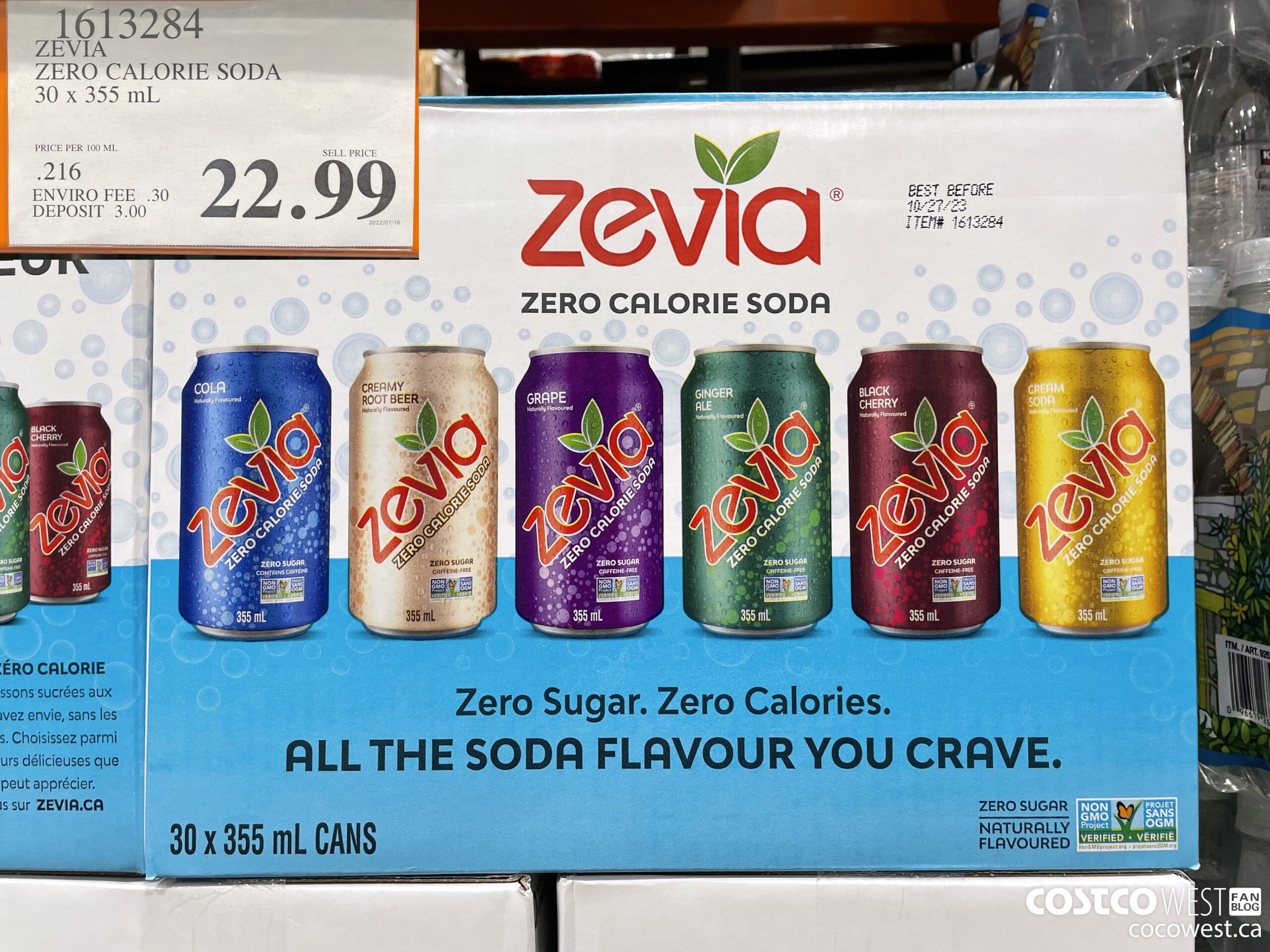 1613284 ZEVIA ZERO CALORIE SODA 30 x 355 mL $22.99