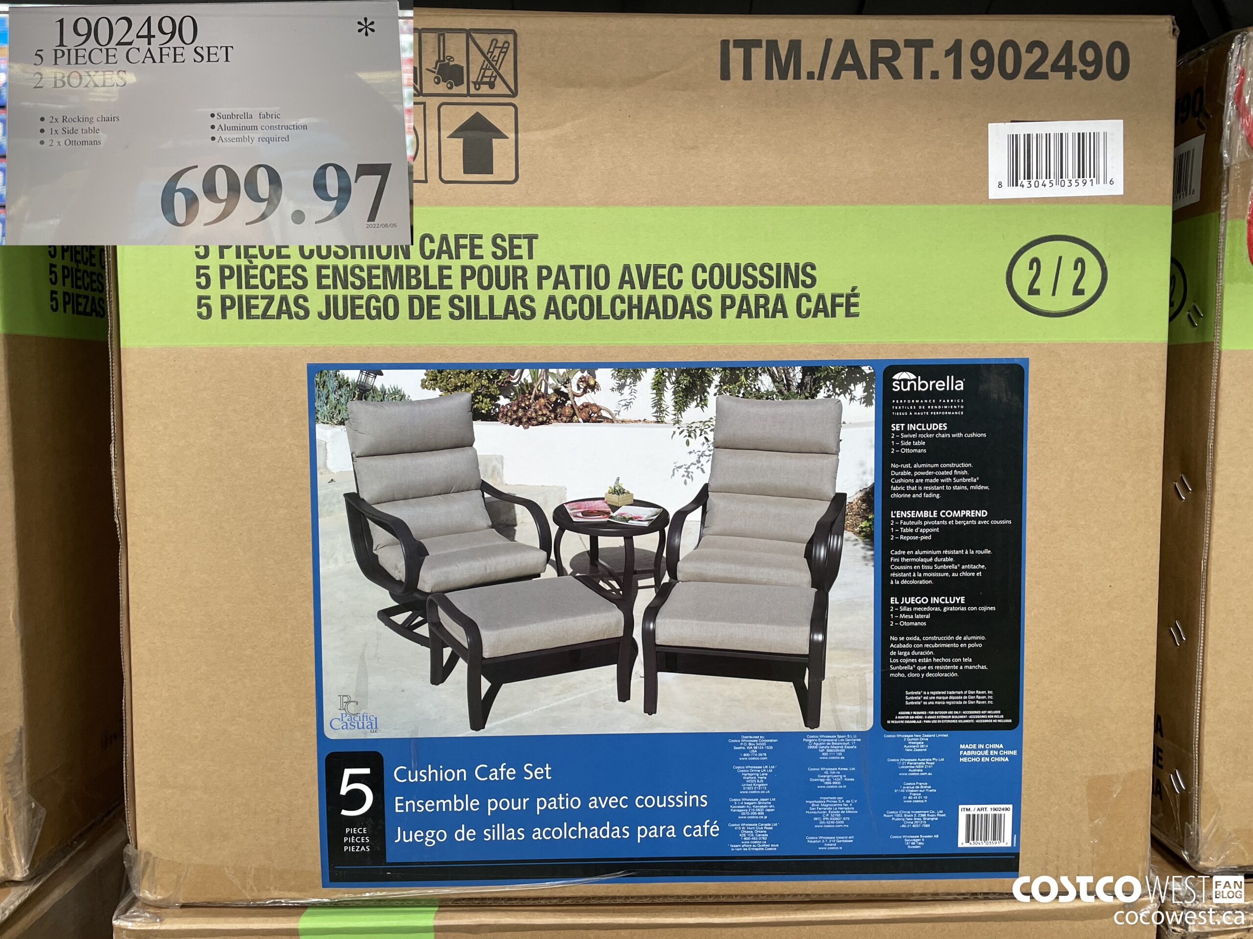 1902490 5 PIECE CAFE SET 2 BOXES $699.97