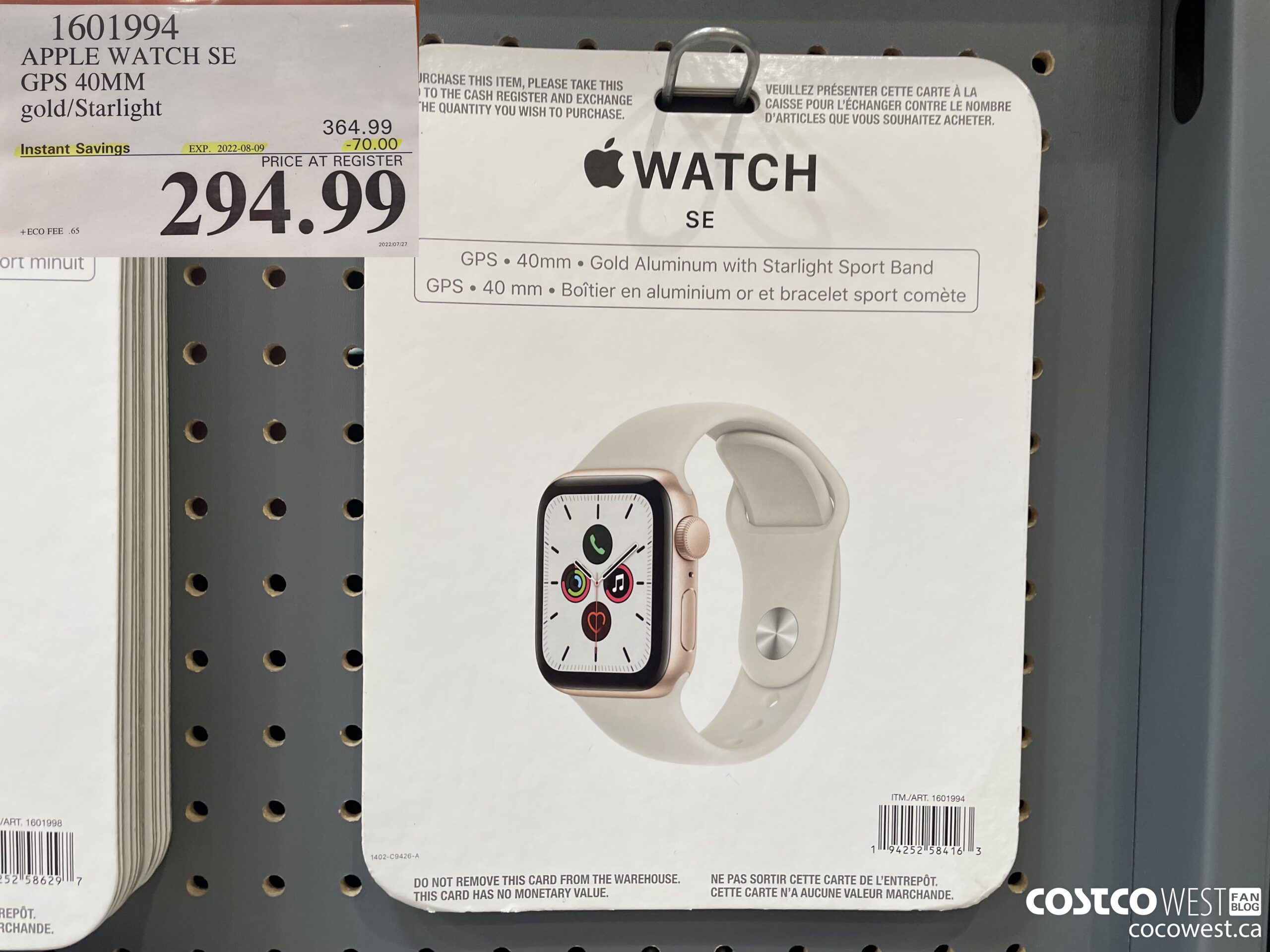 1601994 APPLE WATCH SE GPS 40MM gold/Starlight ($70.00 INSTANT SAVINGS EXPIRES ON 2022-08-09) $294.99