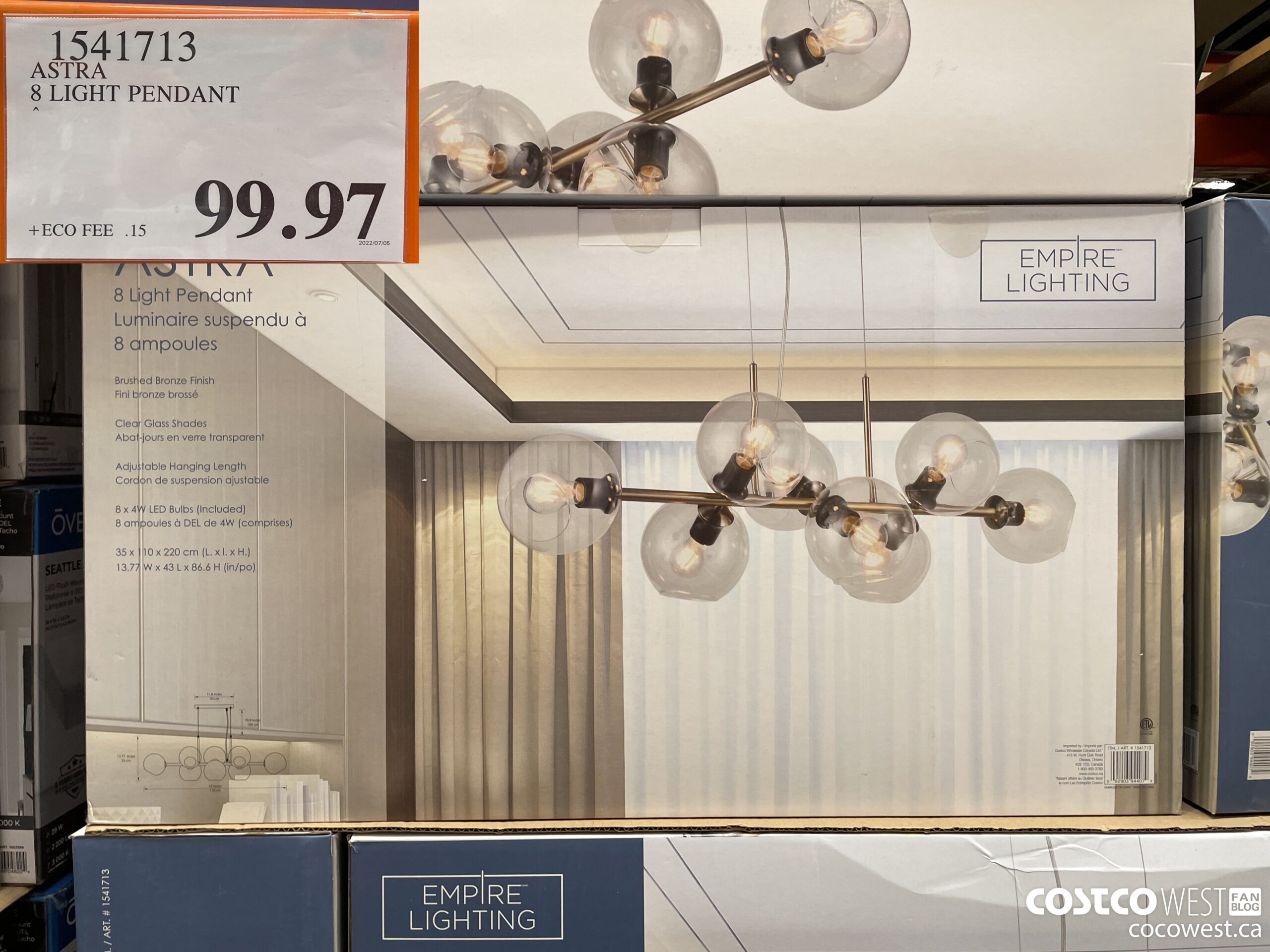 1541713 ASTRA 8 LIGHT PENDANT $99.97