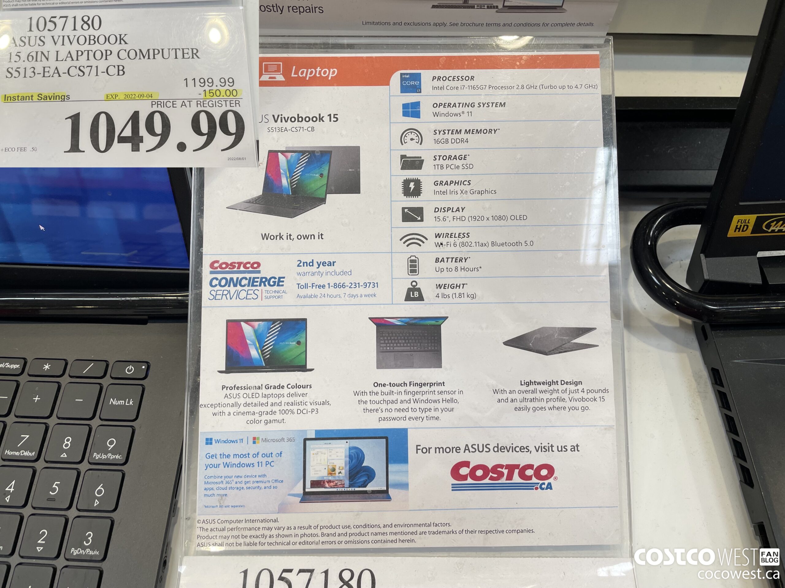 1057180 ASUS VIVOBOOK 15.6IN LAPTOP COMPUTER S513-EA-CS71-CB ($150.00 INSTANT SAVINGS EXPIRES ON 2022-09-04) $1049.99