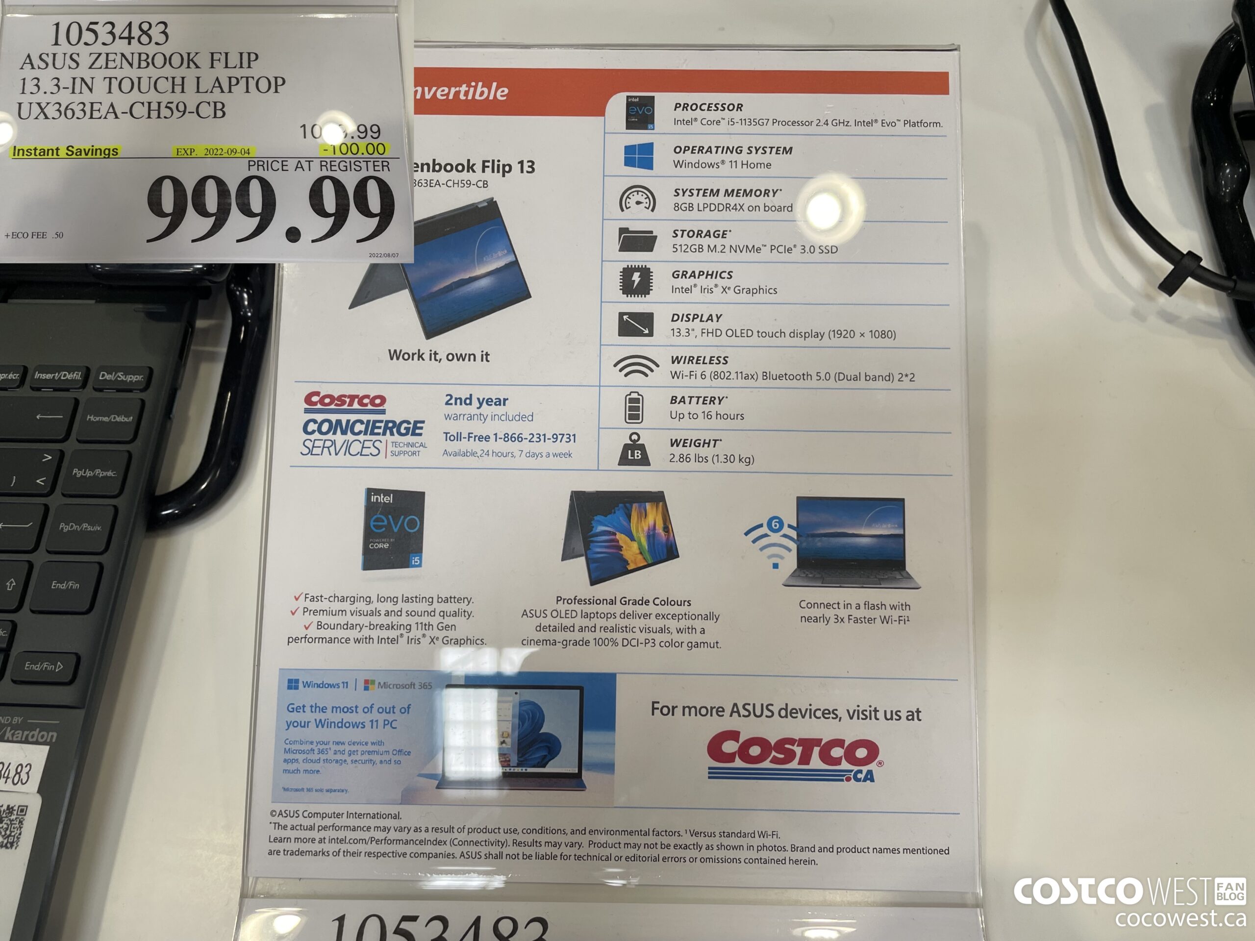 1053483 ASUS ZENBOOK FLIP 13.3-IN TOUCH LAPTOP UX363EA-CH59-CB ($100.00 INSTANT SAVINGS EXPIRES ON 2022-09-04) $999.99