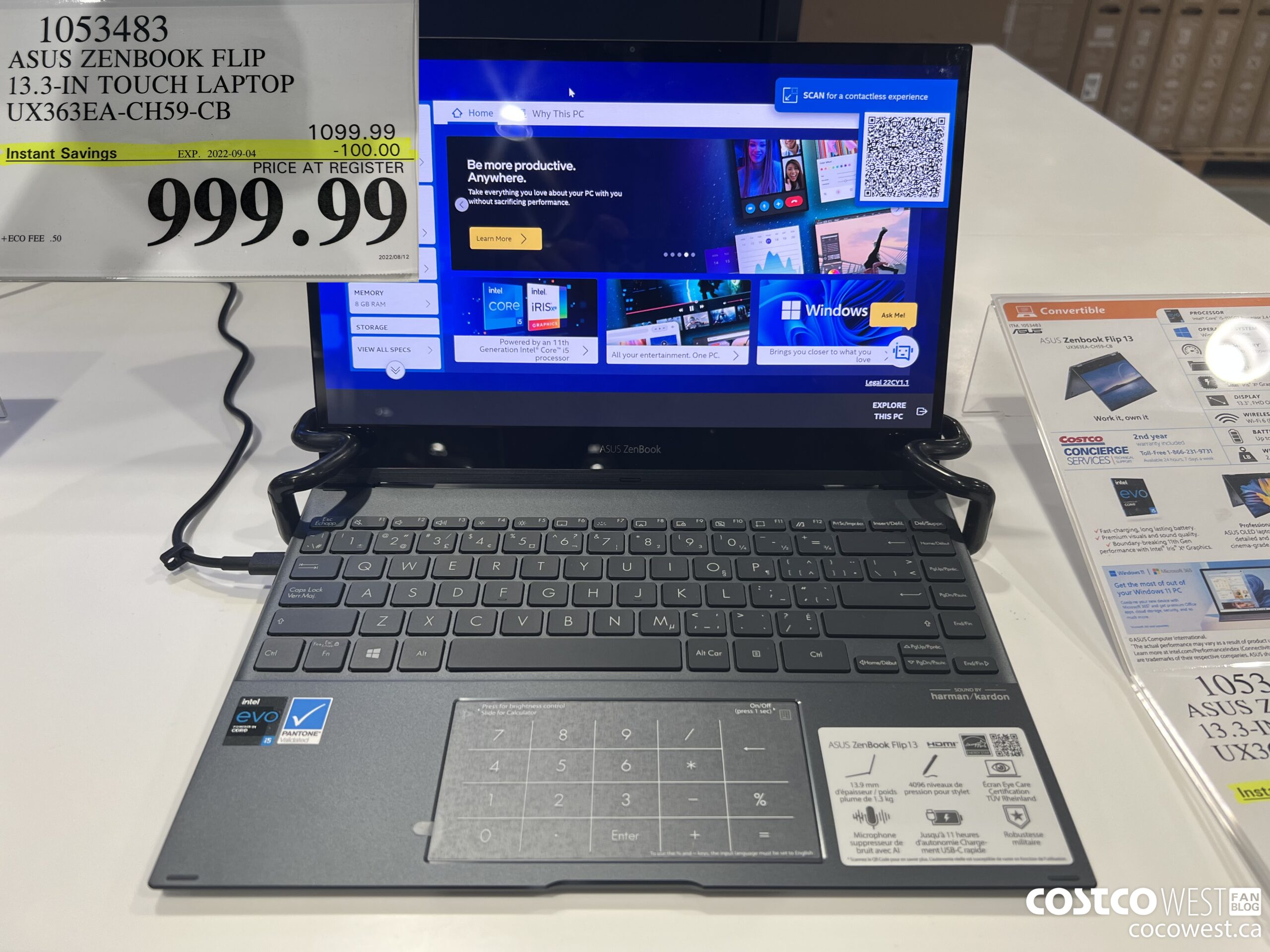 1053483 ASUS ZENBOOK FLIP 13.3-IN TOUCH LAPTOP UX363EA-CH59-CB ($100.00 INSTANT SAVINGS EXPIRES ON 2022-09-04) $999.99