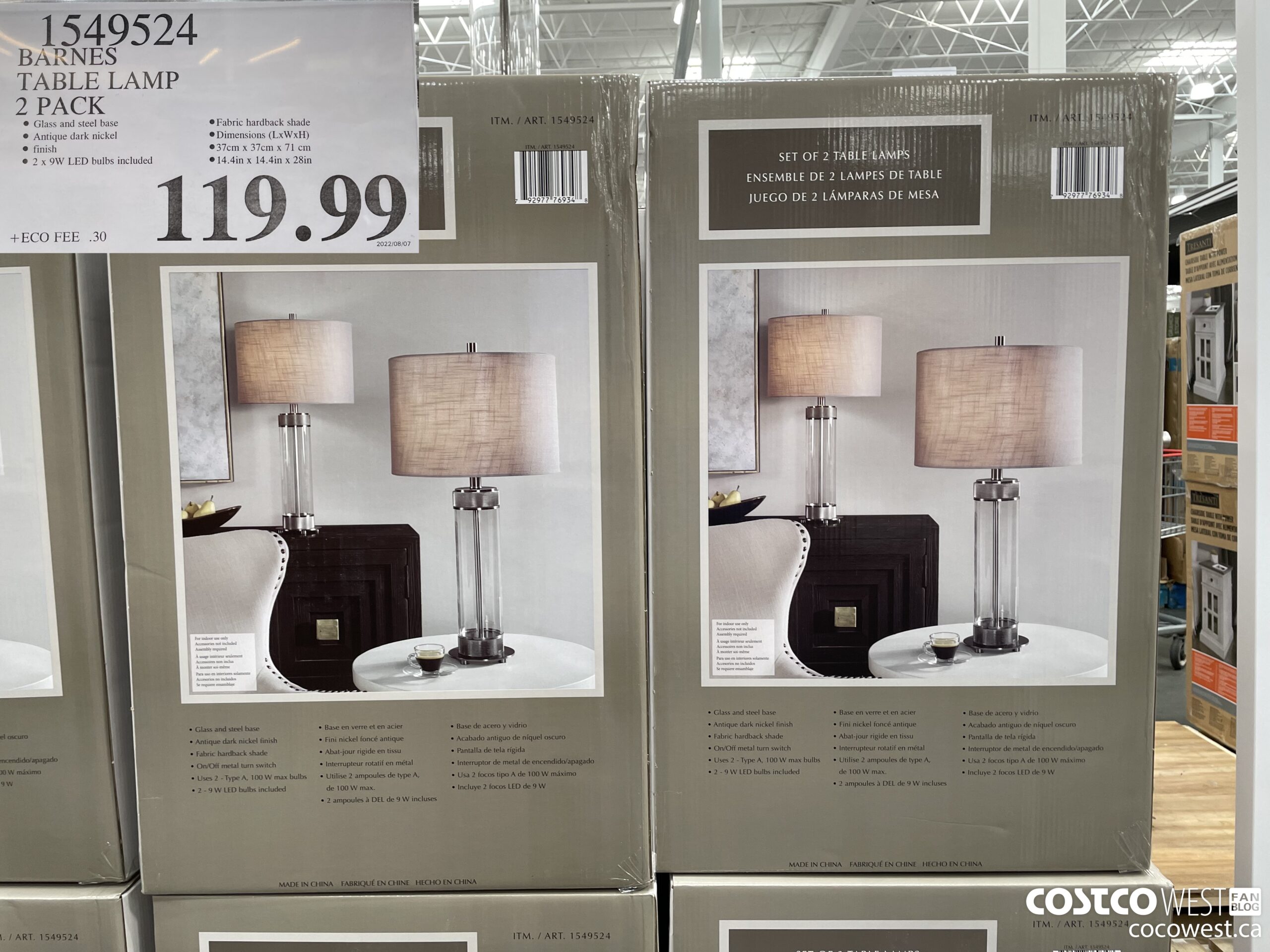1549524 BARNES TABLE LAMP 2 PACK $119.99
