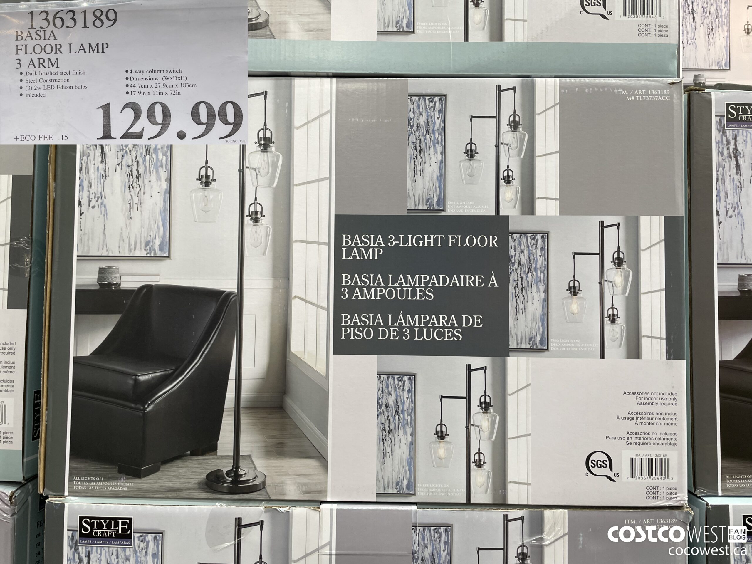 1363189 BASIA FLOOR LAMP 3 ARM $129.99