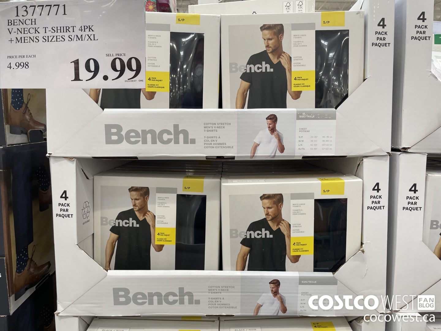 1377771 BENCH V-NECK T-SHIRT 4PK MENS SIZES S/M/XL $19.99