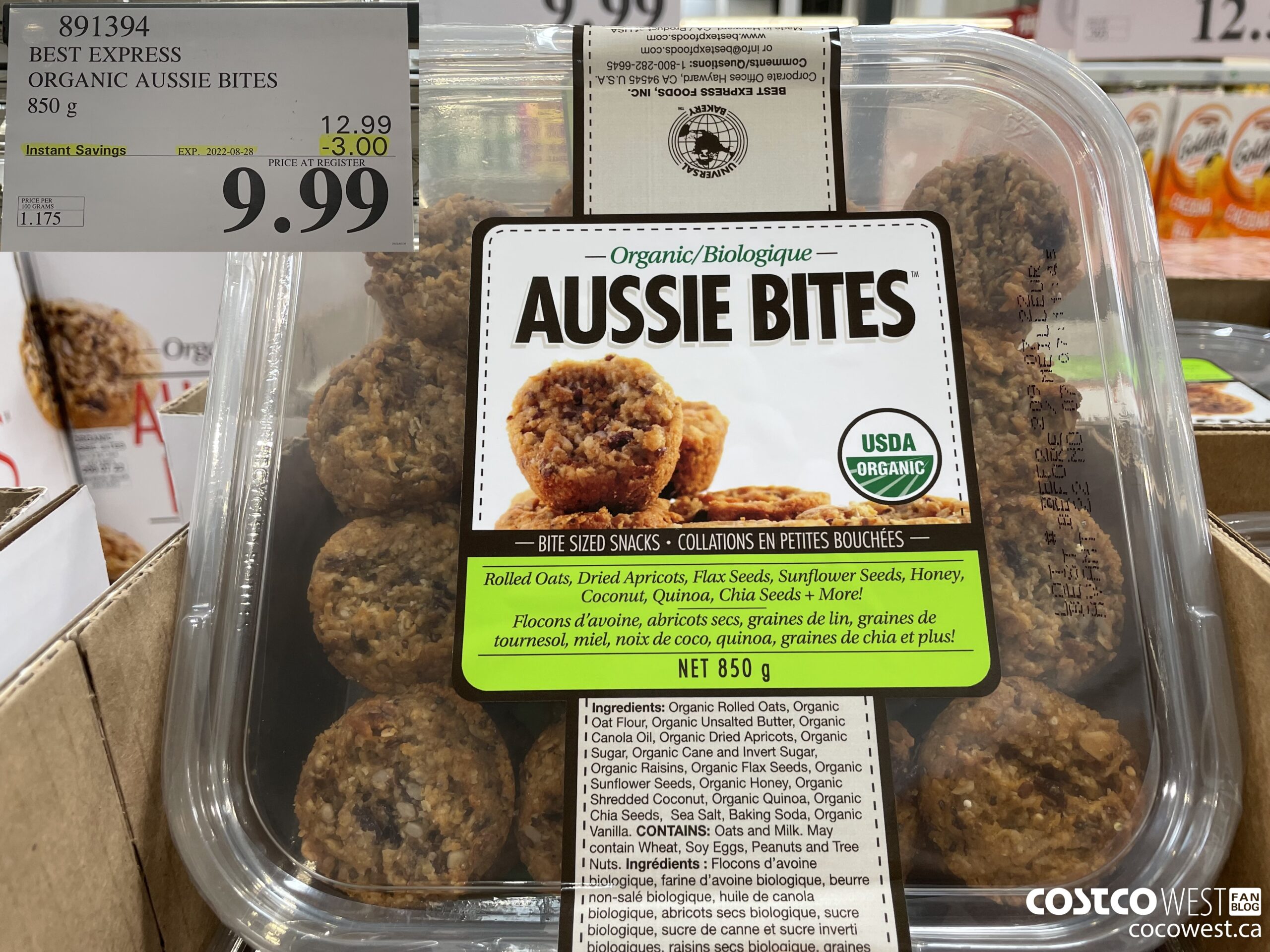 891394 BEST EXPRESS ORGANIC AUSSIE BITES 850 g ($3.00 INSTANT SAVINGS EXPIRES ON 2022-08-28) $9.99