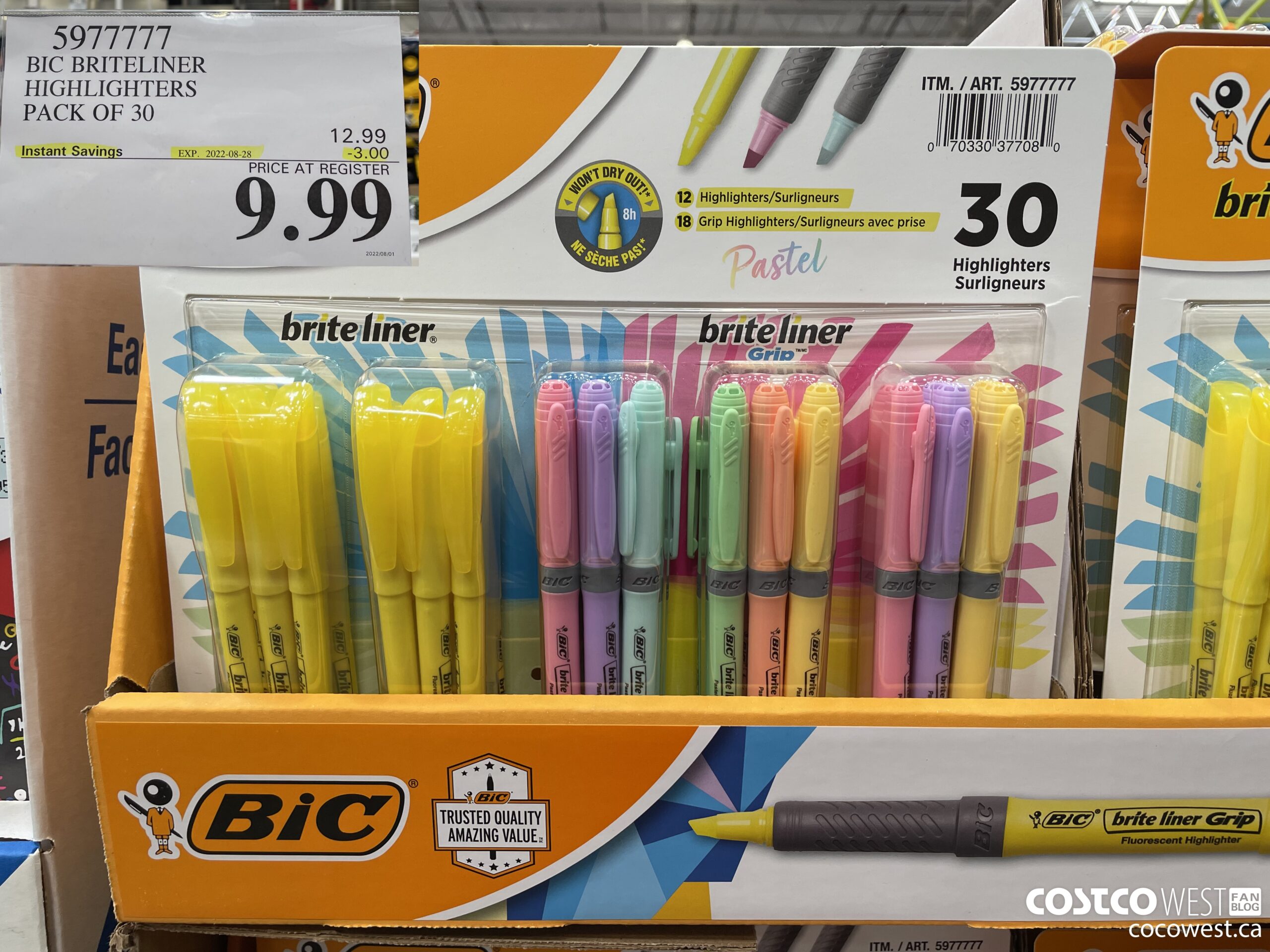 5977777 BIC BRITELINER HIGHLIGHTERS PACK OF 30 ($3.00 INSTANT SAVINGS EXPIRES ON 2022-08-28) $9.99