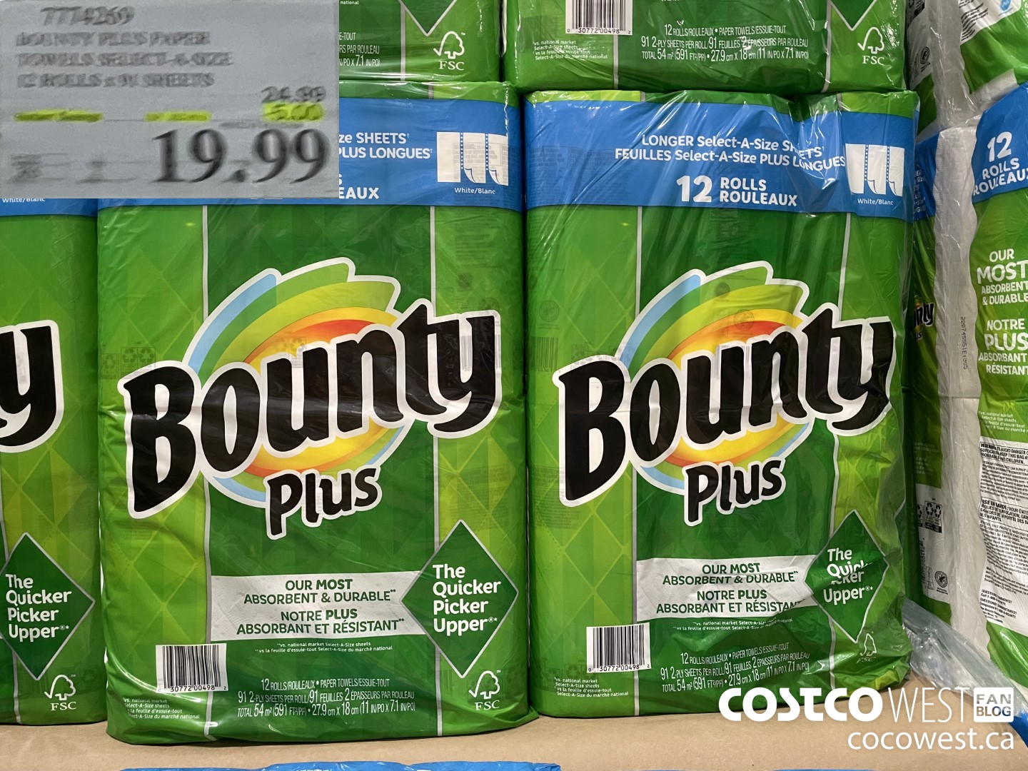 7774269 BOUNTY PLUS PAPER TOWELS SELECT-A-SIZE 12 ROLLS x 91 SHEETS ($5.00 INSTANT SAVINGS EXPIRES ON 2022-09-04) $19.99