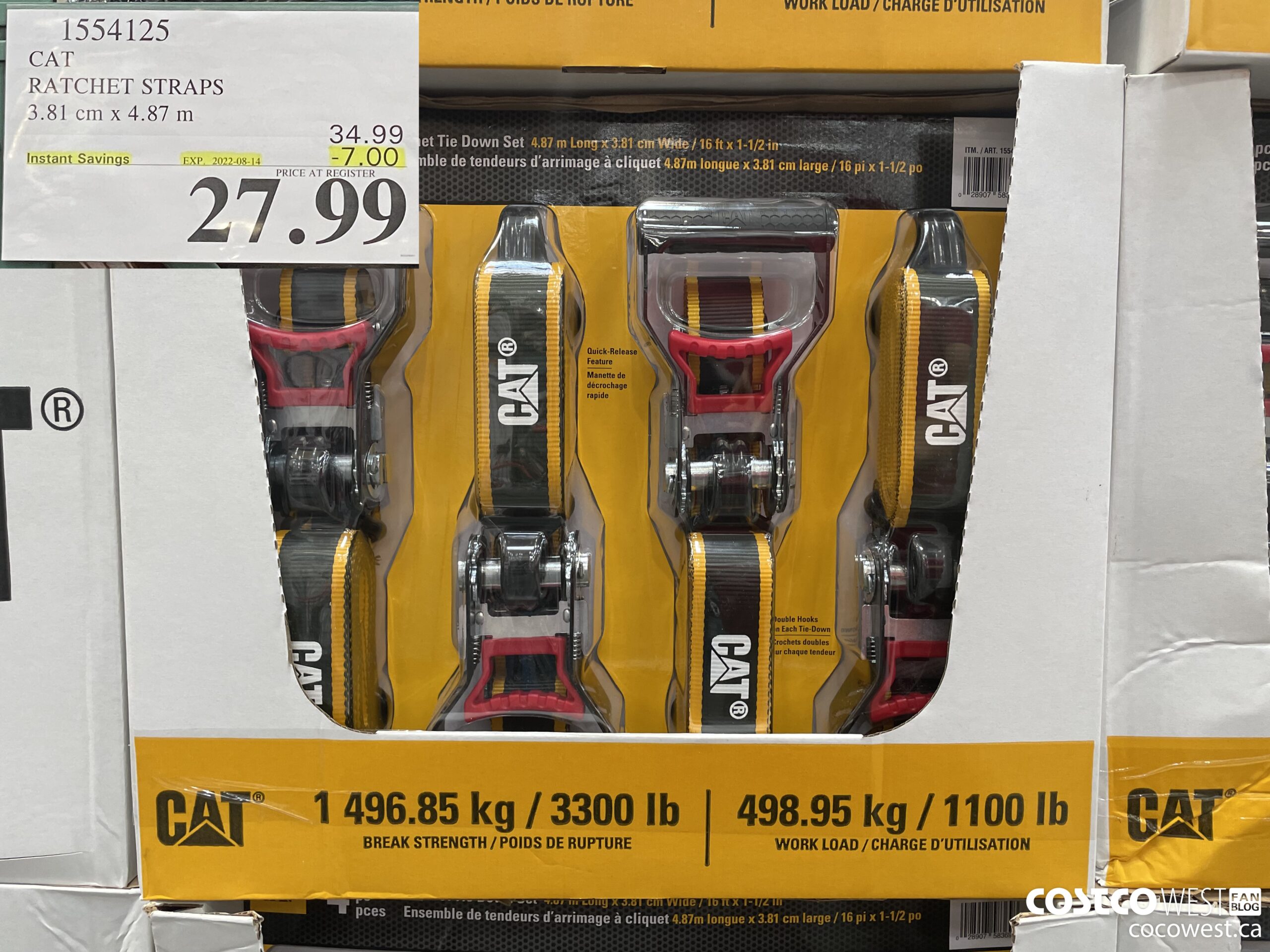 1554125 CAT RATCHET STRAPS 4 PACK 3.81 CM X 4.87 M ($7.00 INSTANT SAVINGS EXPIRES ON 2022-08-14) $27.99