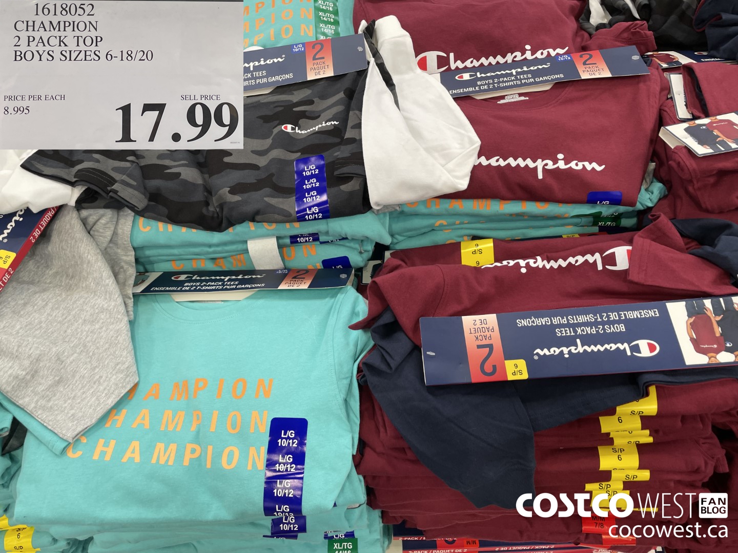 1618052 CHAMPION 2 PACK TOP BOYS SIZES 6-18/20 $17.99