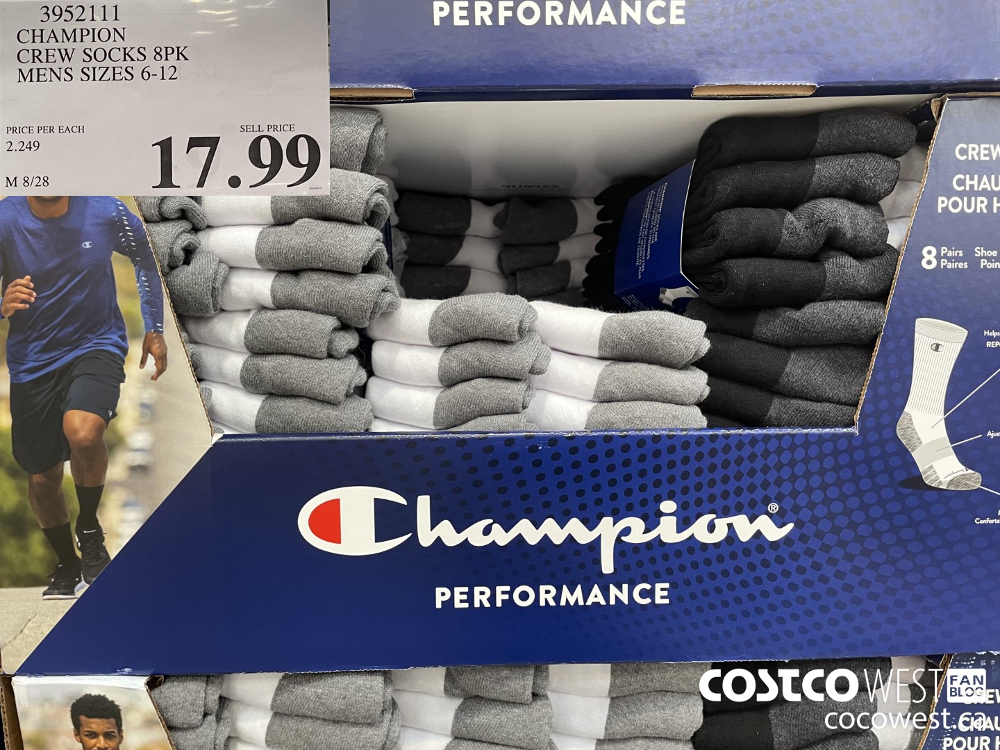 3952111 CHAMPION CREW SOCKS 8PK MENS SIZES 6-12 $17.99