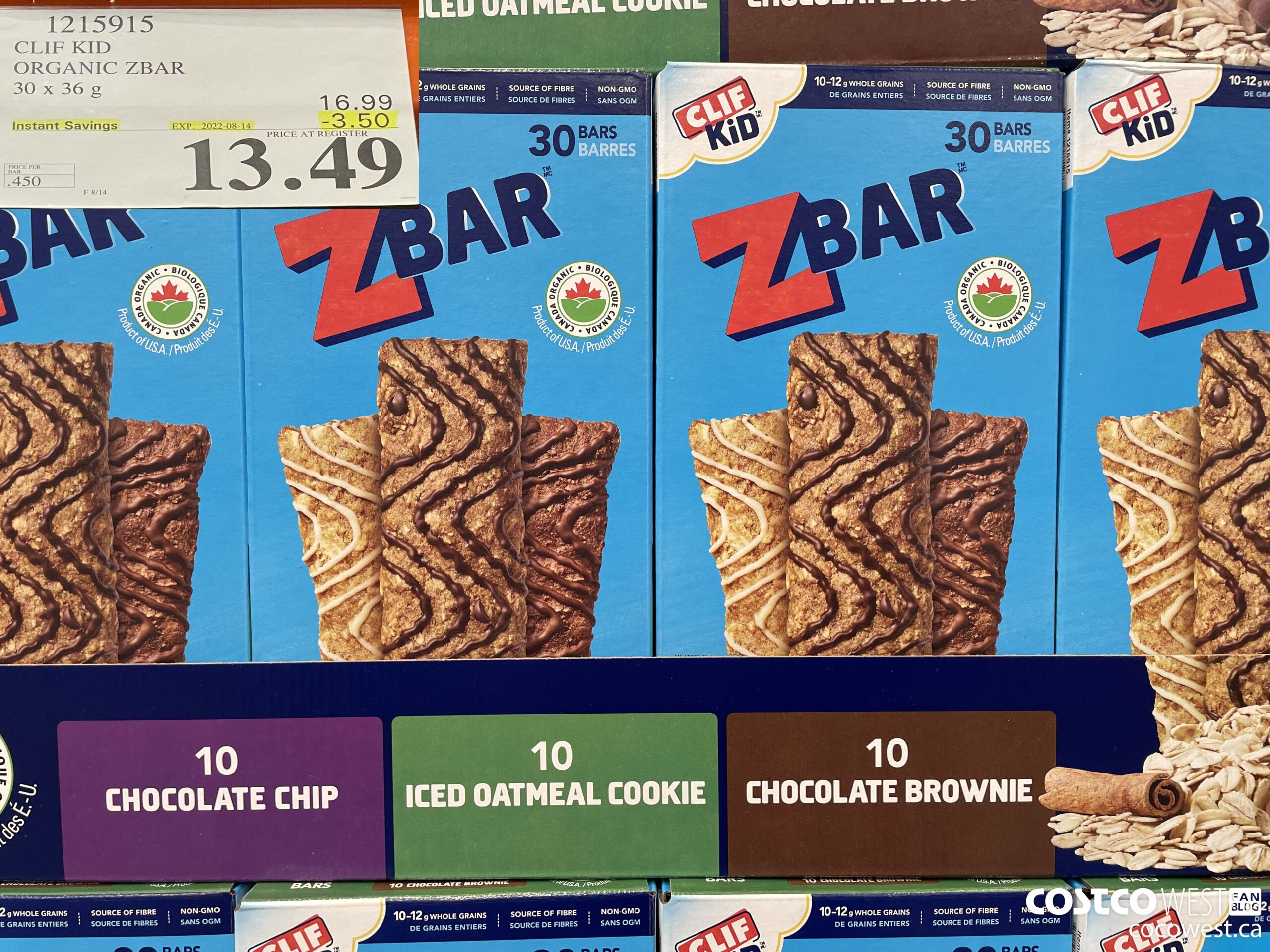 1215915 CLIF KID ORGANIC ZBAR 30 X 36G ($3.50 INSTANT SAVINGS EXPIRES ON 2022-08-14) $13.49