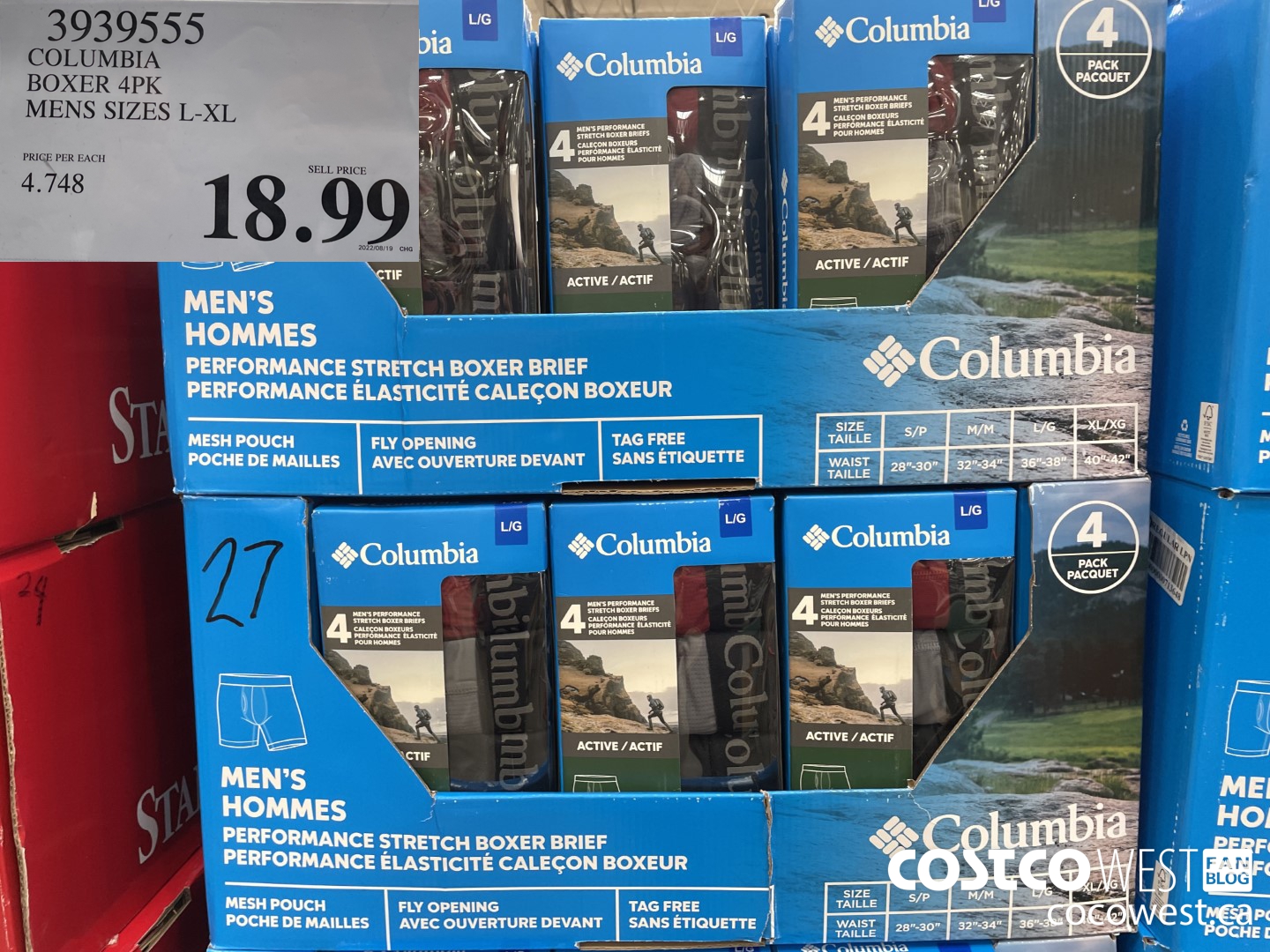 3939555 COLUMBIA BOXER 4PK MENS SIZES S-XL $18.99