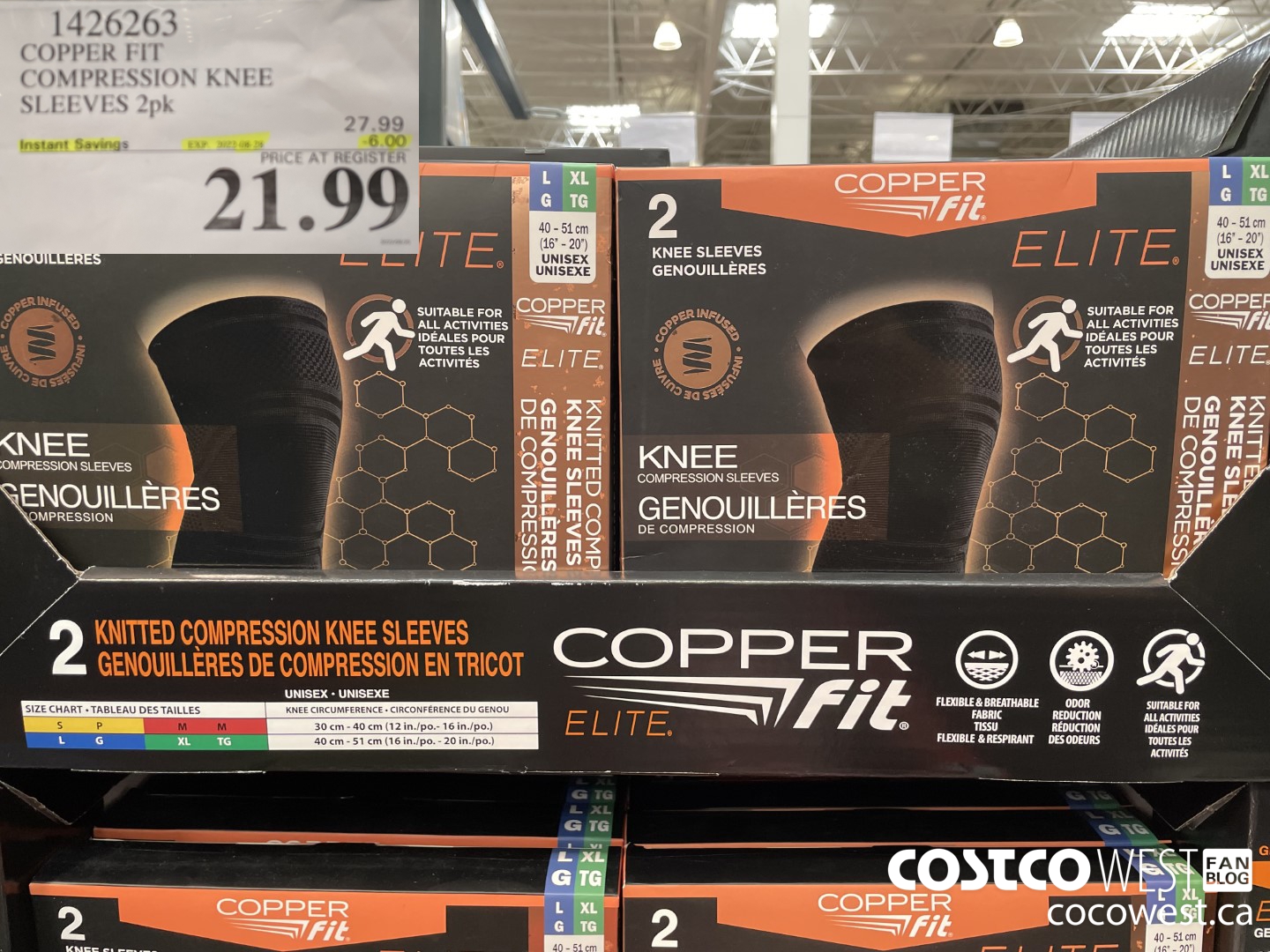 1426263 COPPER FIT COMPRESSION KNEE SLEEVES 2PK ($6.00 INSTANT SAVINGS EXPIRES ON 2022-08-28) $21.99