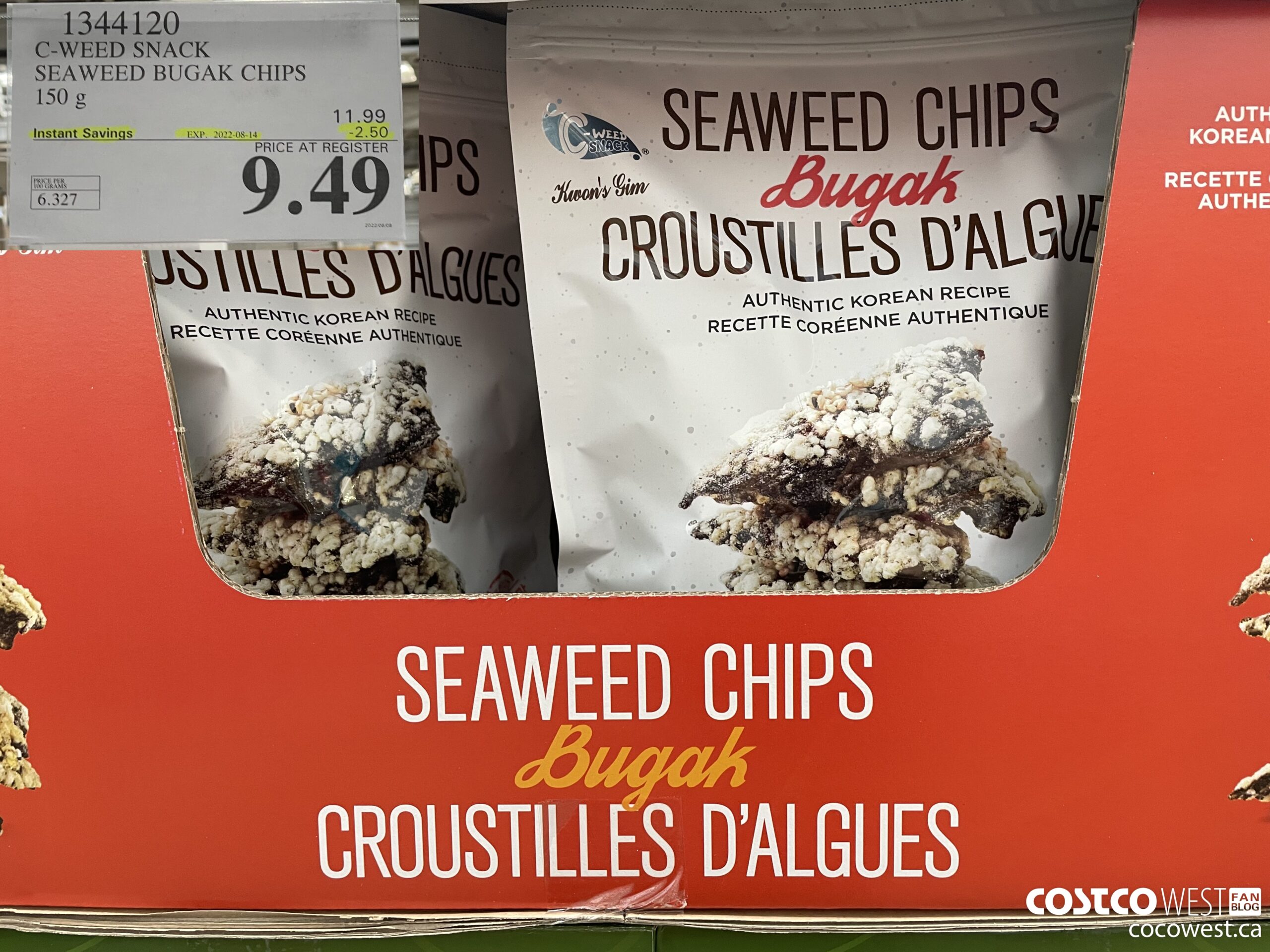 1344120 C-WEED SNACK SEAWEED BUGAK CHIPS 150G ($2.50 INSTANT SAVINGS EXPIRES ON 2022-08-14) $9.49
