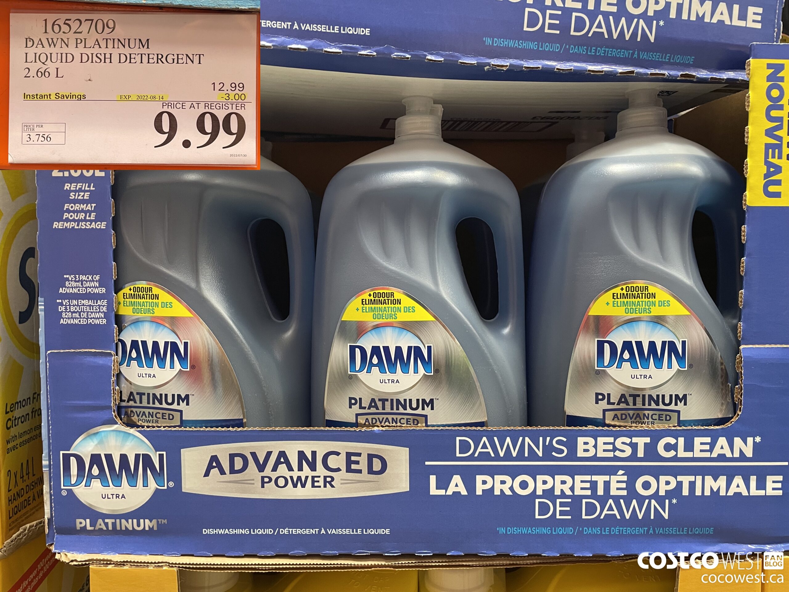 1652709 DAWN PLATINUM LIQUID DISH DETERGENT 2.66L ($3.00 INSTANT SAVINGS EXPIRES ON 2022-08-14) $9.99
