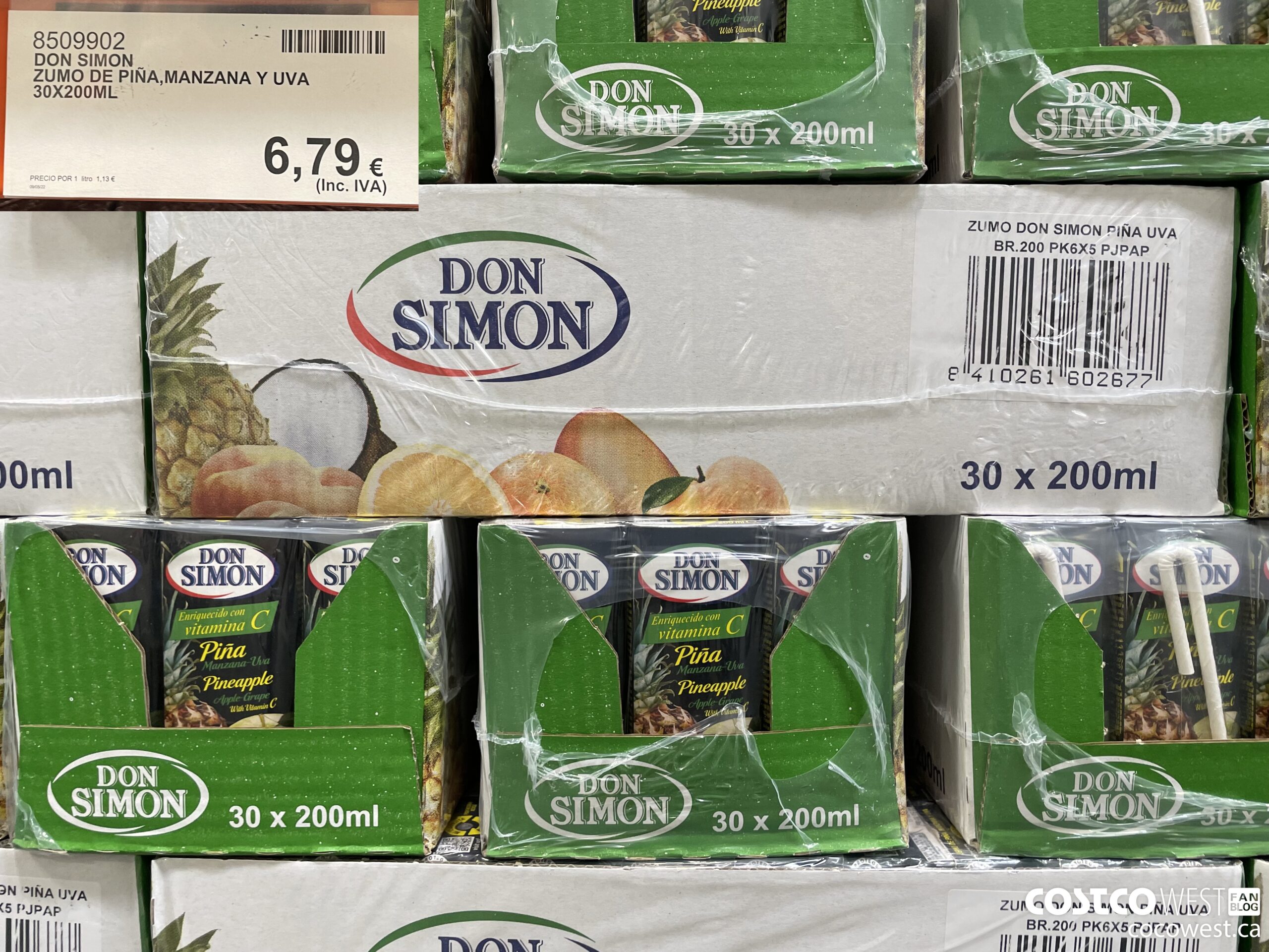 8509902 DON SIMON ZUMO DE PINA, MANZANA Y UVA 30X200ML $6.79