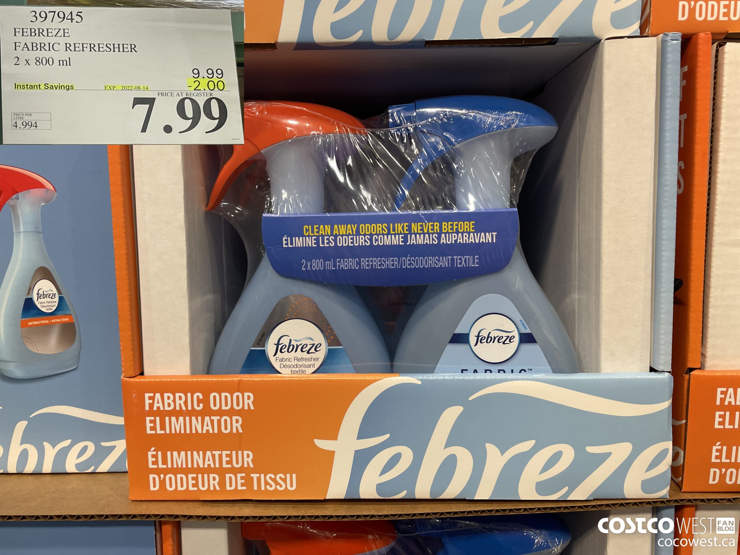 397945 FEBREZE FABRIC REFRESHER 2 x 800 ml ($2.00 INSTANT SAVINGS EXPIRES ON 2022-08-14) $7.99