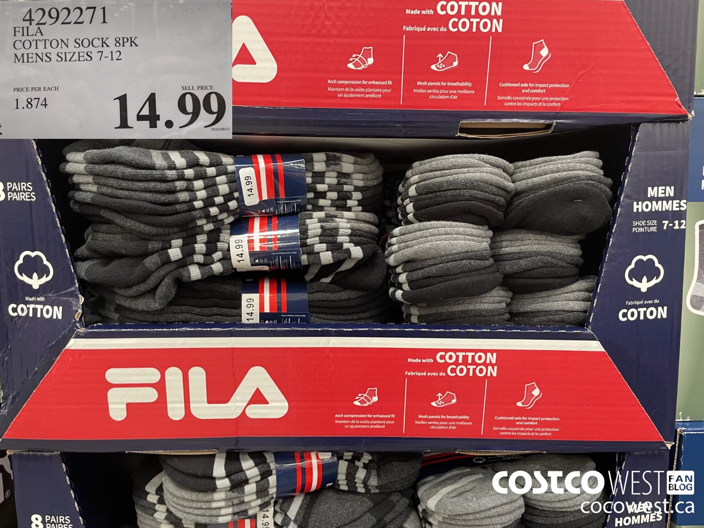 4292271 FILA COTTON SOCK 8PK MENS SIZES 7-12 $14.99