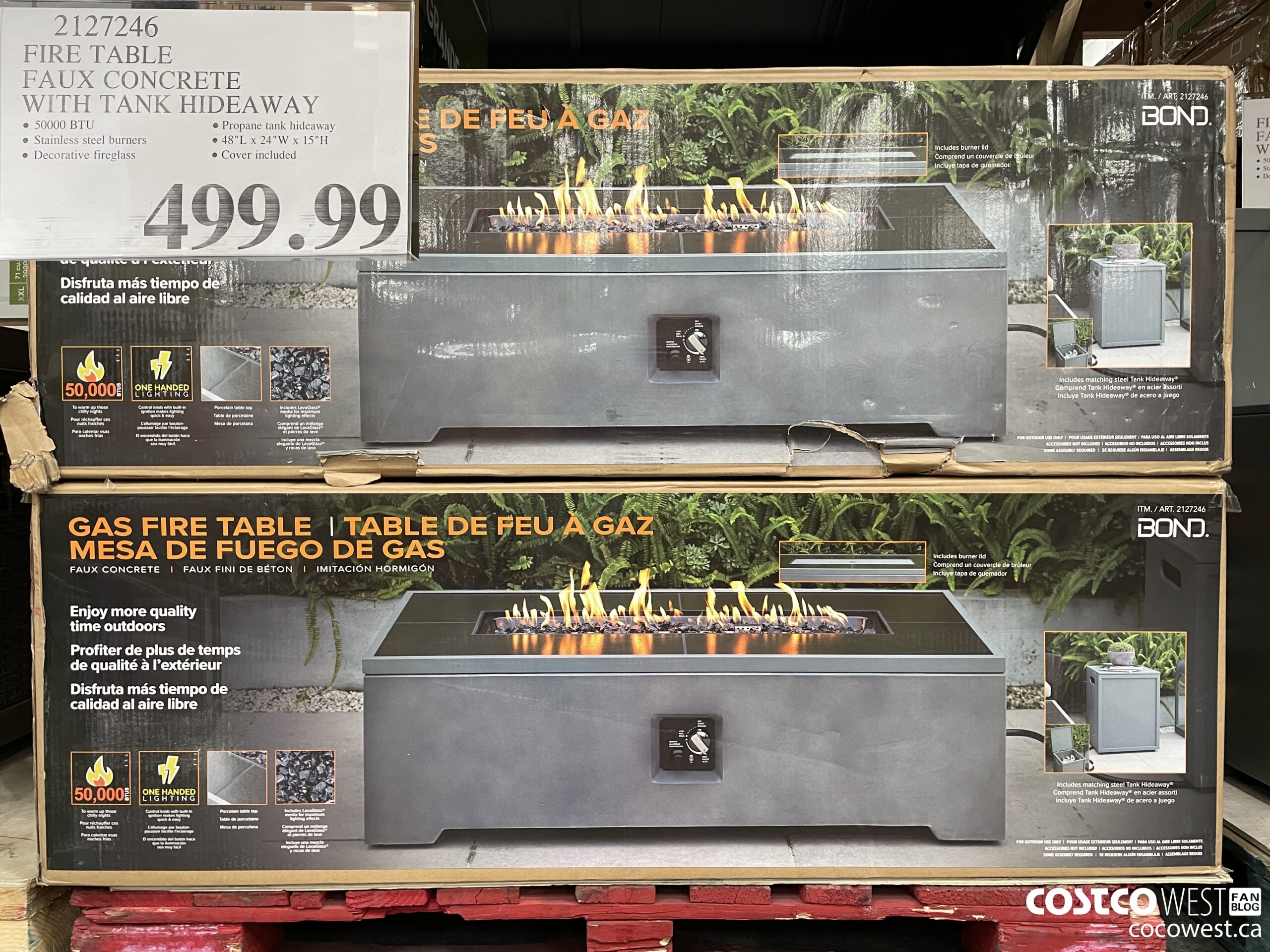 2127246 FIRE TABLE FAUX CONCRETE WITH TANK HIDEAWAY $499.99