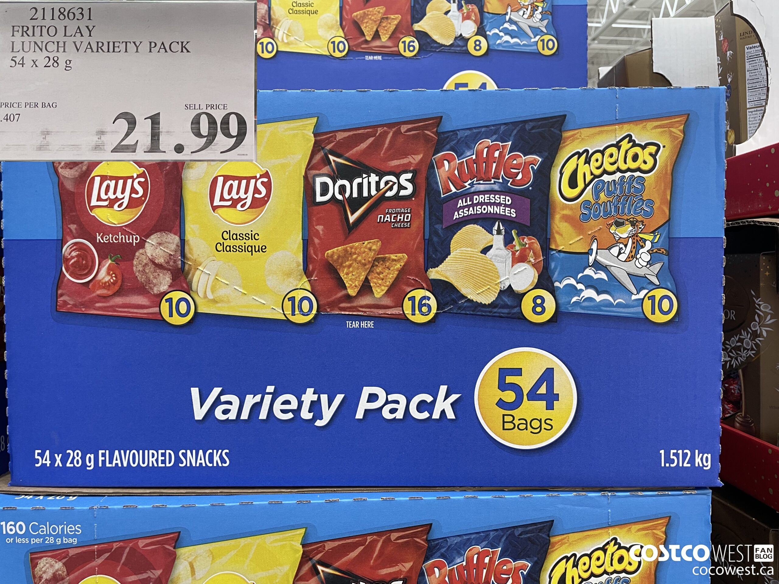 2118631 FRITO LAY LUNCH VARIETY PACK 54 X 28 G $21.99