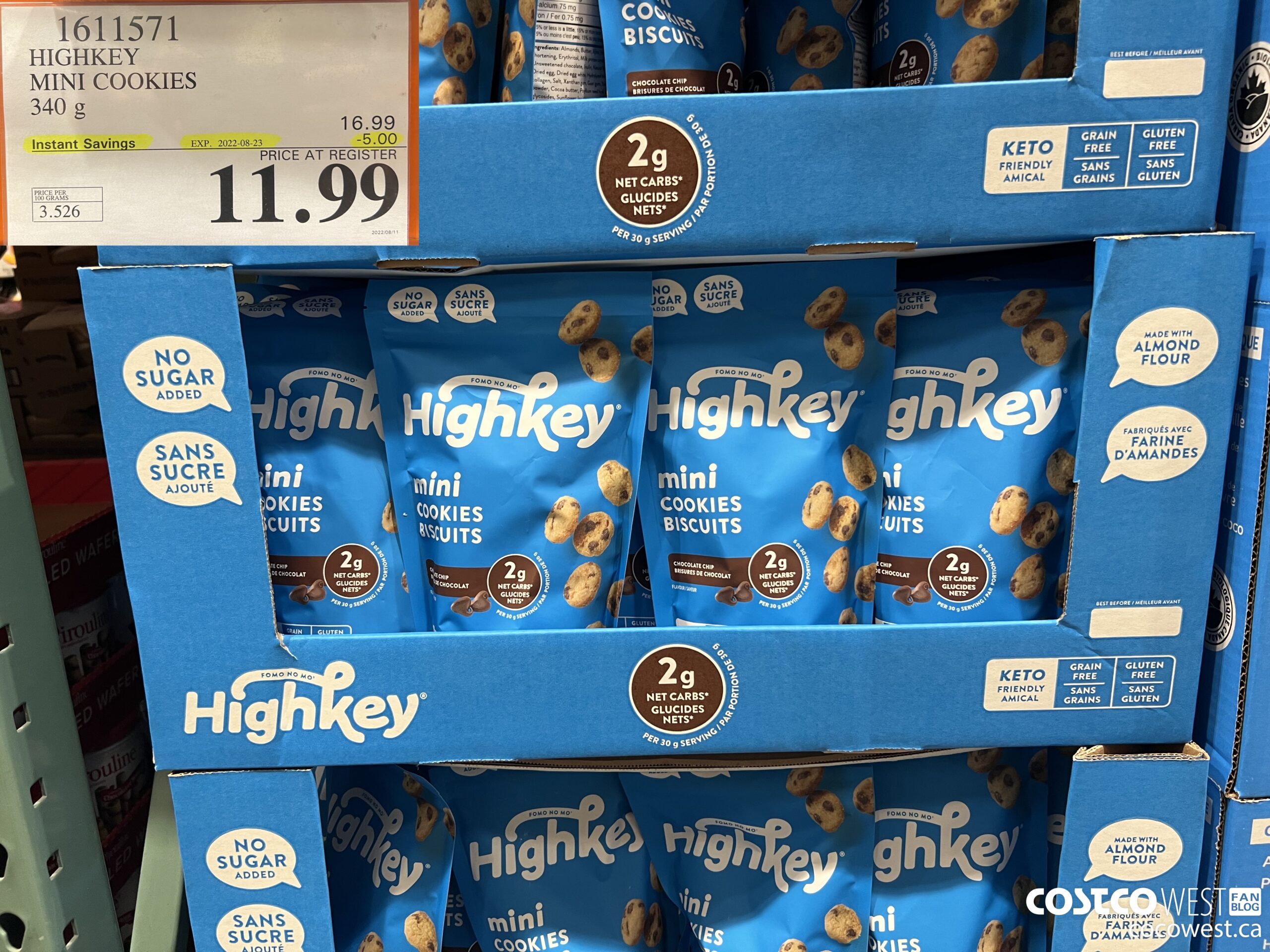 1611571 HIGHKEY MINI COOKIES 340g ($5.00 INSTANT SAVINGS EXPIRES ON 2022-08-23) $11.99