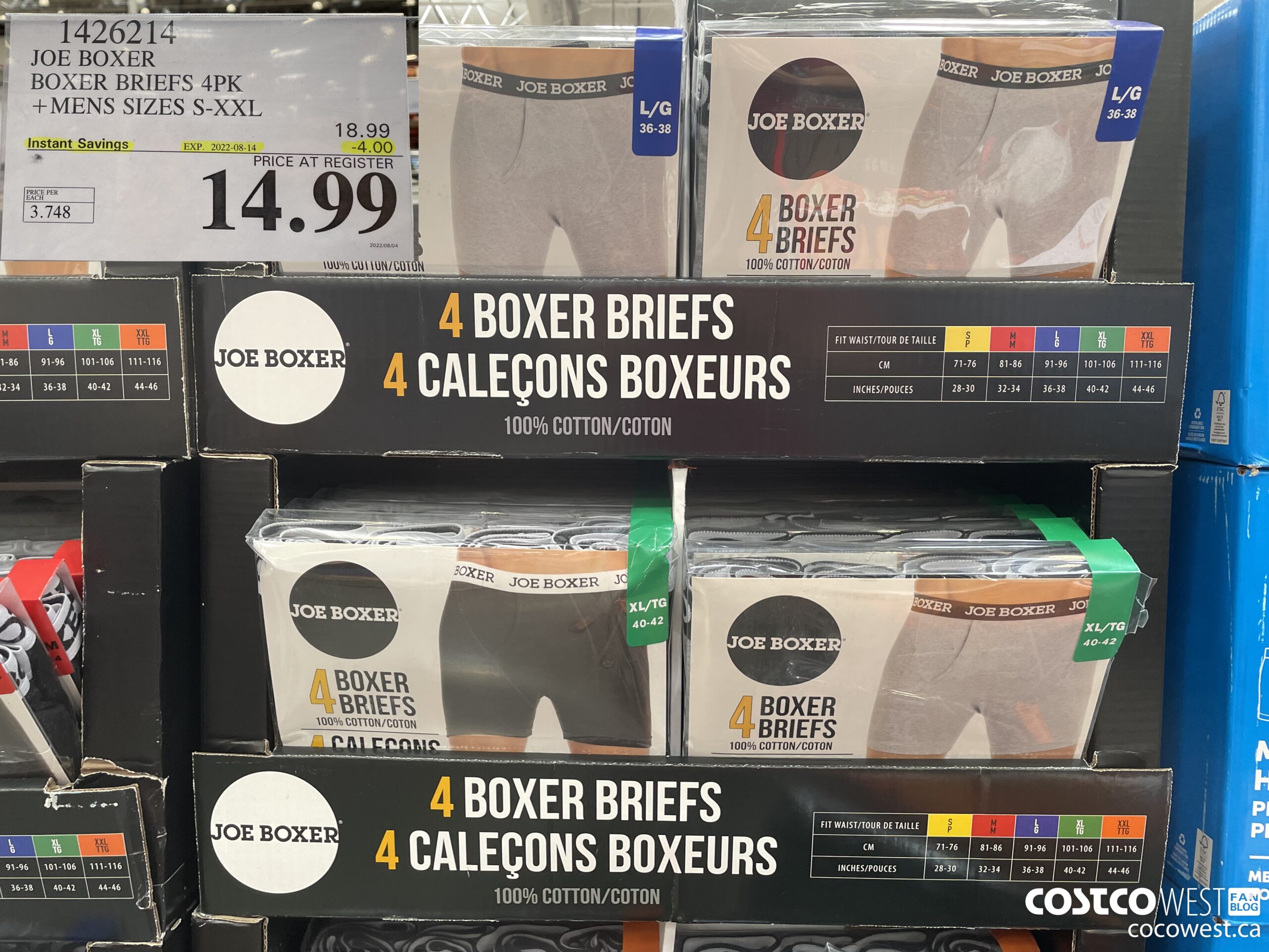 1426214 JOE BOXER BOXER BRIEFS 4PK MENS SIZES S-XXL ($4.00 INSTANT SAVINGS EXPIRES ON 2022-08-14) $14.99